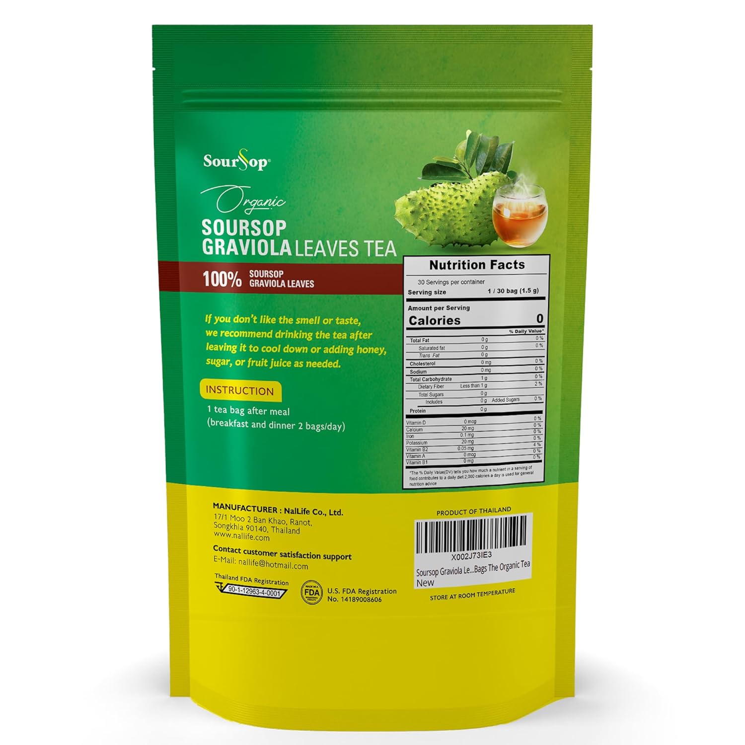 Soursop Té de hojas de graviola 30 bolsas de té orgánico