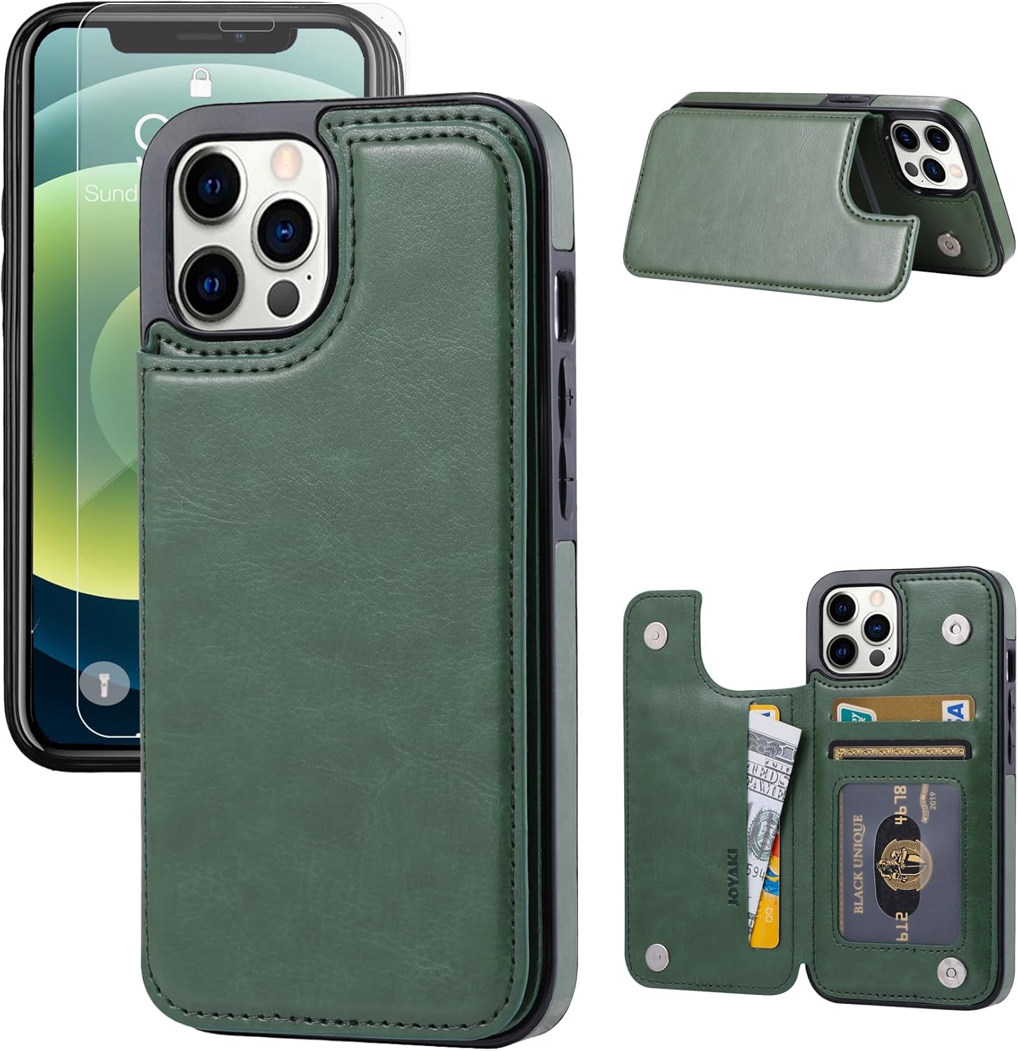 Funda tipo cartera compatible con iPhone 12 Pro12, funda protectora delgada con soporte para tarjetas, funda de piel sintética de alta calidad con