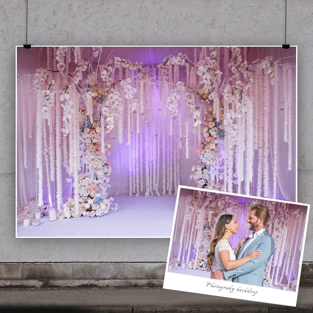 Yeele Fondo fotográfico de ceremonia de boda de 6 x 4 pies, fondo de fotografía con flores blancas moradas, aniversario, despedida de soltera, boda,