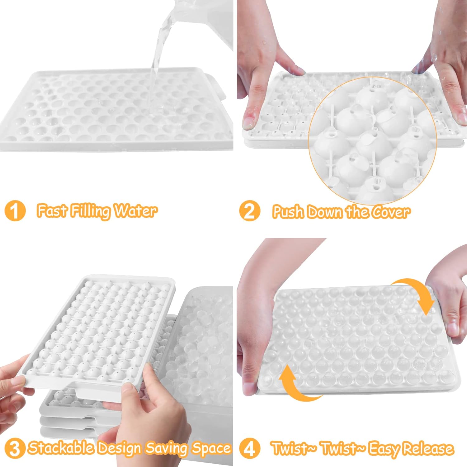 Mini bandejas para cubitos de hielo, apilables, pequeña máquina de hielo de 0.6 pulgadas para congelador de fácil liberación, molde de bolas de