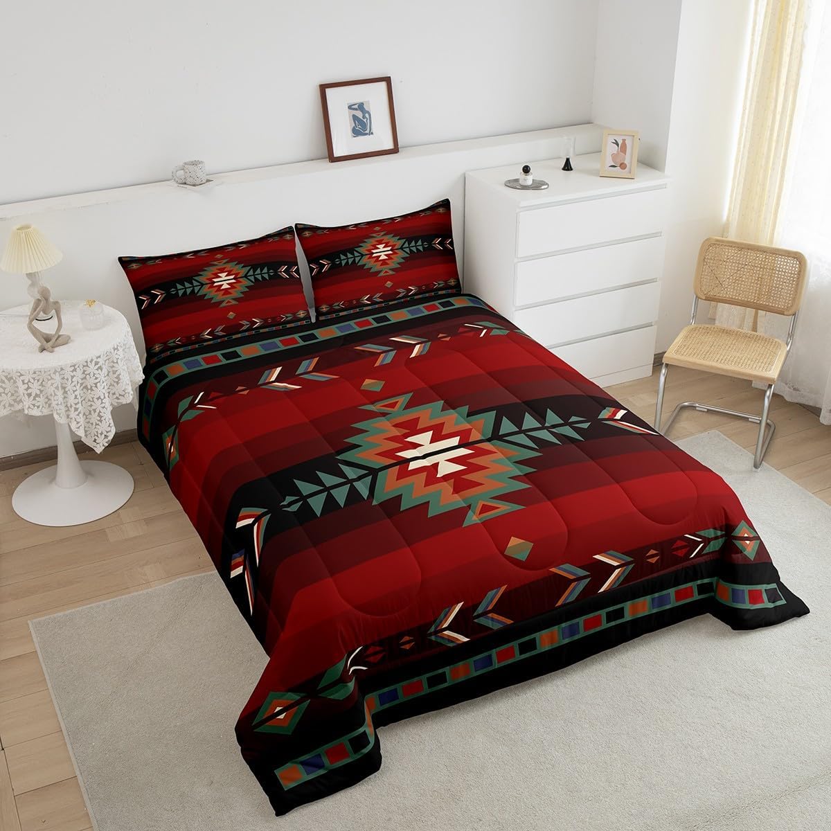 Feelyou Juego de ropa de cama tamaño individual con diseño nativo del suroeste para niños y niñas, juego de edredón geométrico del suroeste para