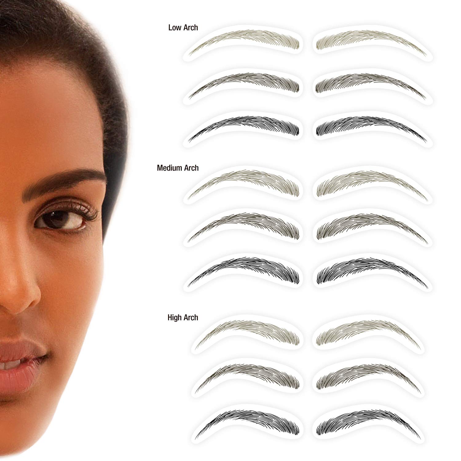 Godefroy MyBrows Transferencias de cejas de larga duración, arco bajo, marrón oscuro, 48 pares de cejas (96 transferencias individuales)