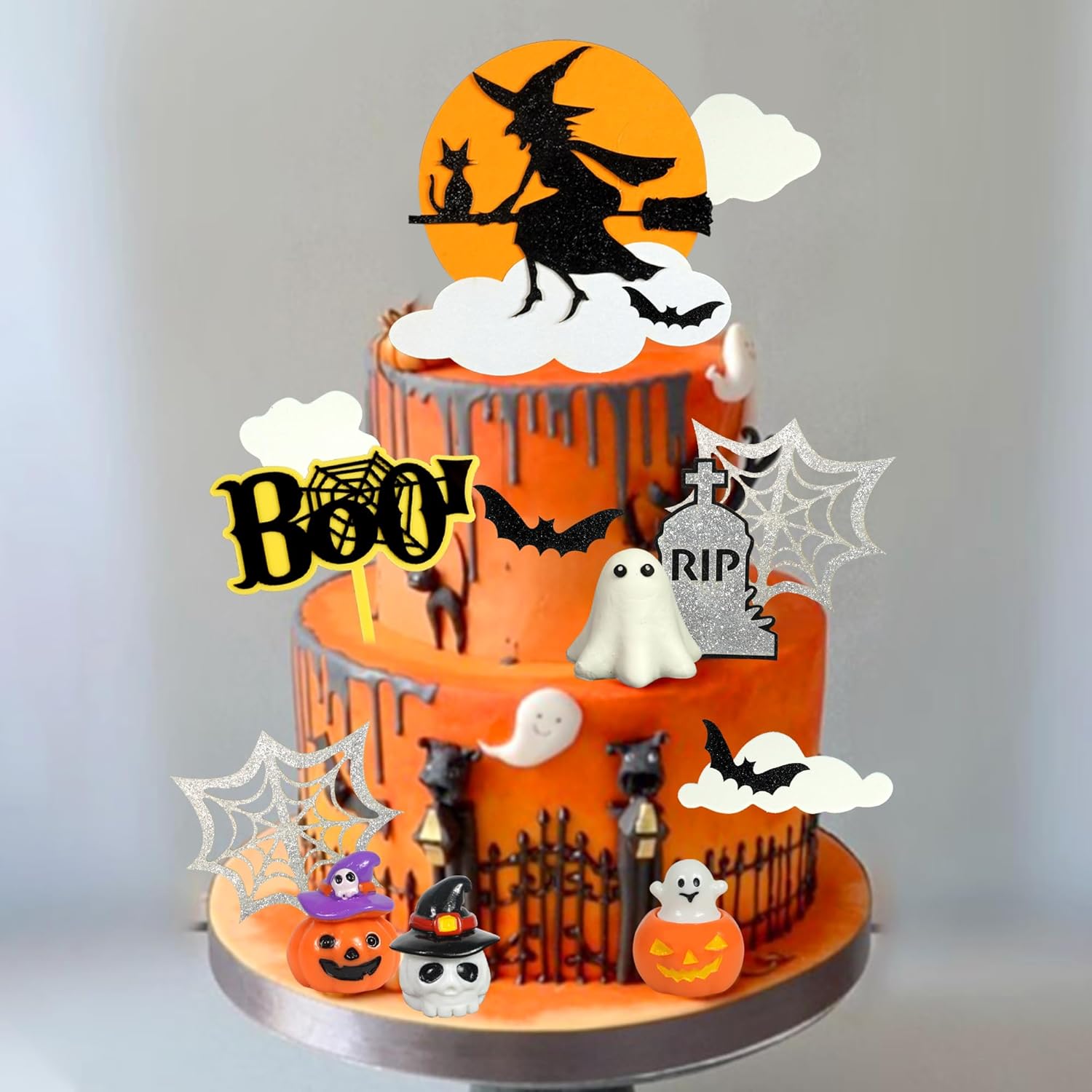 Decoración para tartas de Halloween, calabaza, fantasma, cabeza de cráneo, castillo de araña, decoración de pastel de bruja, decoración de pasteles