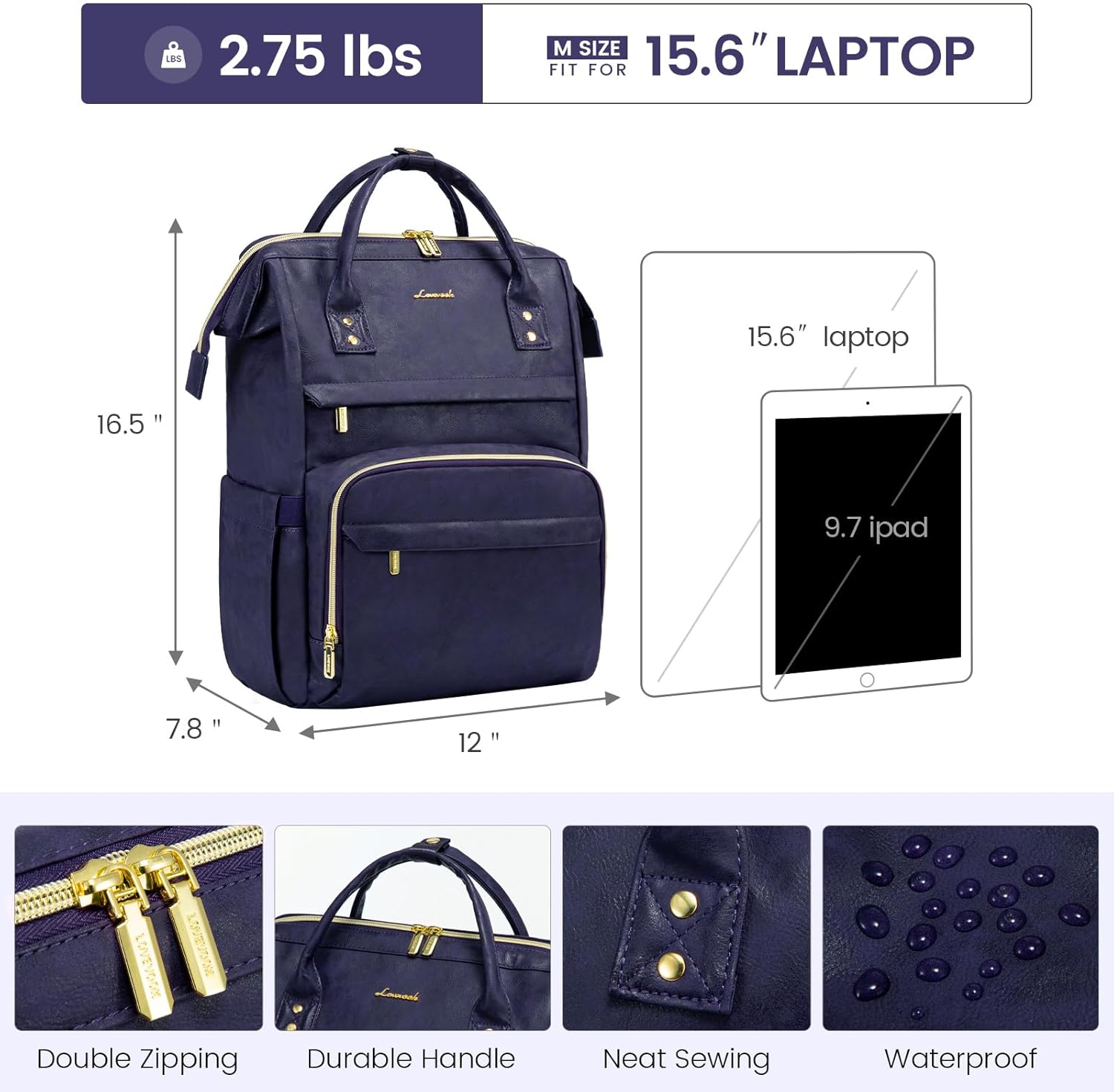 LOVEVOOK Mochila para laptop para mujer, mochila para mujer a la moda, Índigo Tinta, Classic