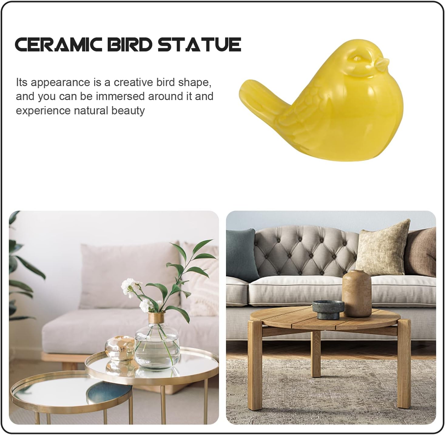 Gadpiparty Pájaros de cerámica, nueva figura de pájaro amarillo de cerámica, figura de pájaro gordito, estatua de decoración del hogar, figuras de