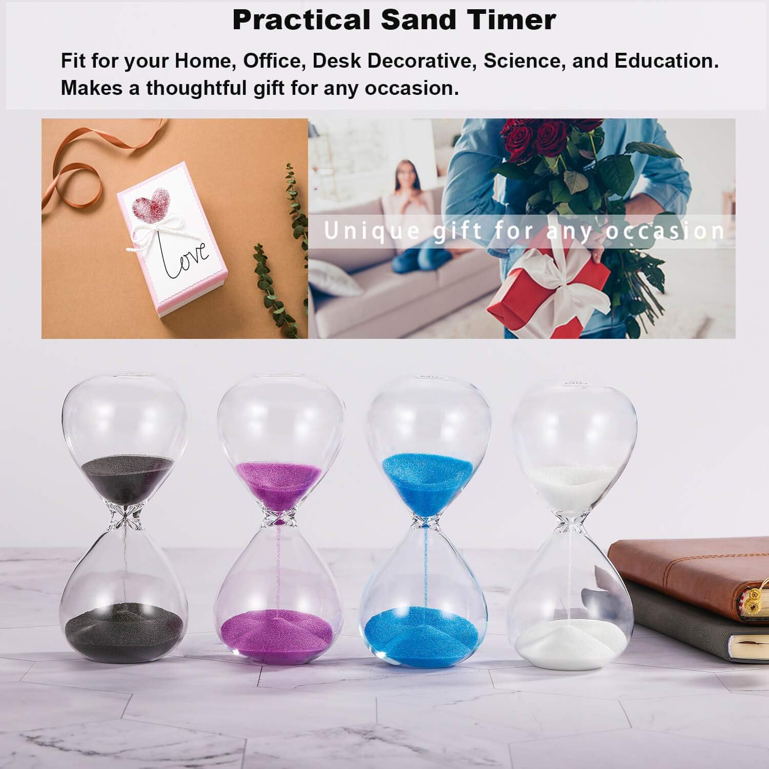 SuLiao Reloj de arena con temporizador de arena de 1 minuto, reloj de arena negra de 5.1 pulgadas, reloj de arena de un minuto, reloj de arena de