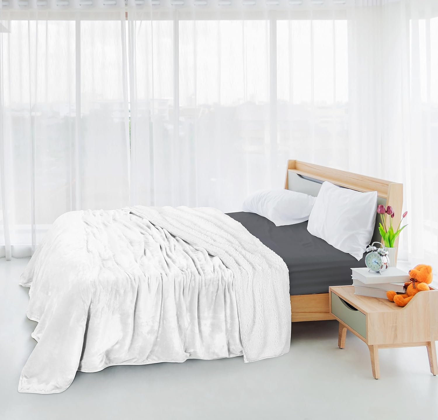 Utopia Bedding Manta Sherpa tamaño Queen blanca, 90 x 90 pulgadas  Manta reversible de forro polar de felpa gruesa y cálida de 480 GSM para cama,