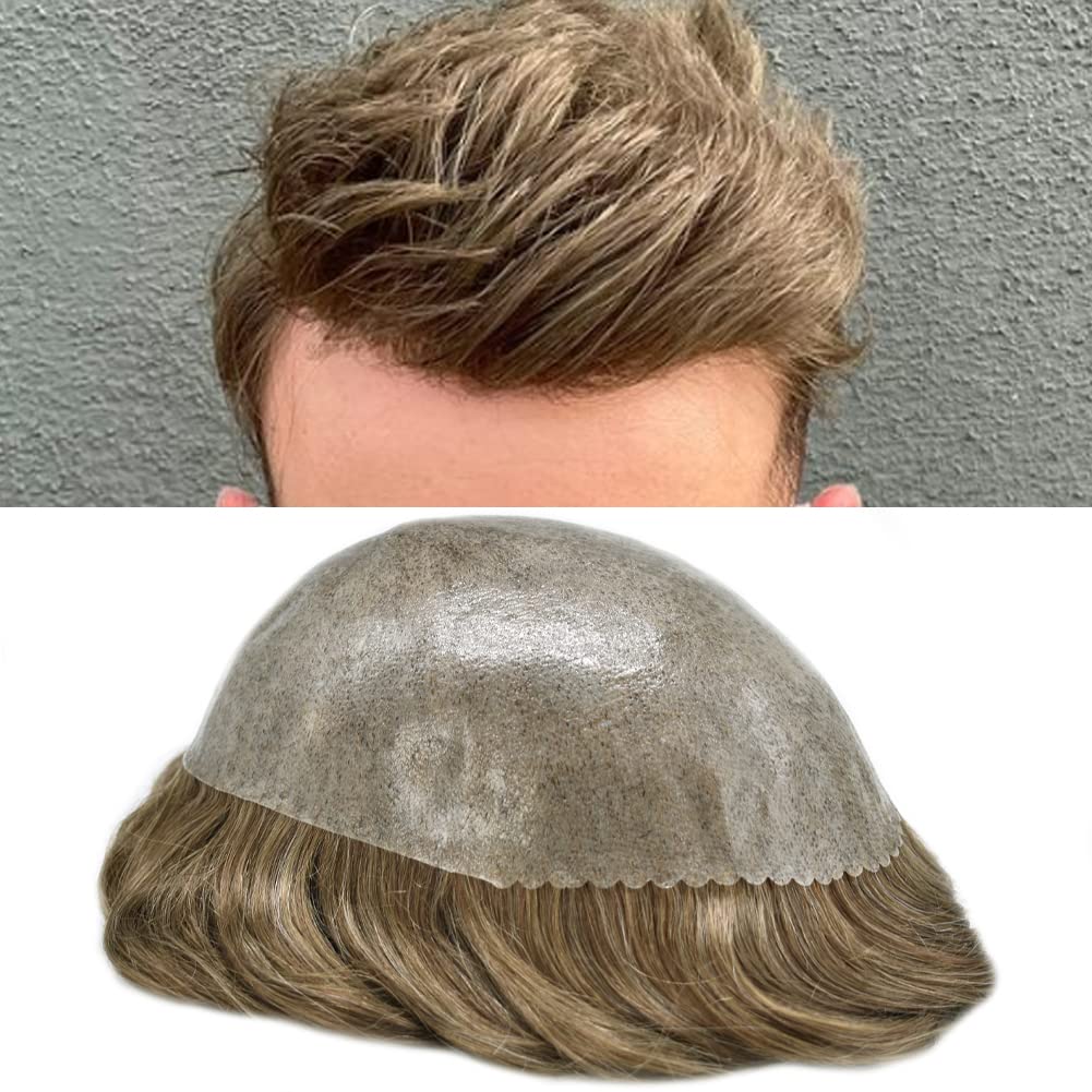 Healthlif Hombres Toupee Cabello Humano Gris Toupee Para Hombres Inyección Pieza De Pelo PU Toupee Hombres Sistemas De Cabello De Piel Delgada Para