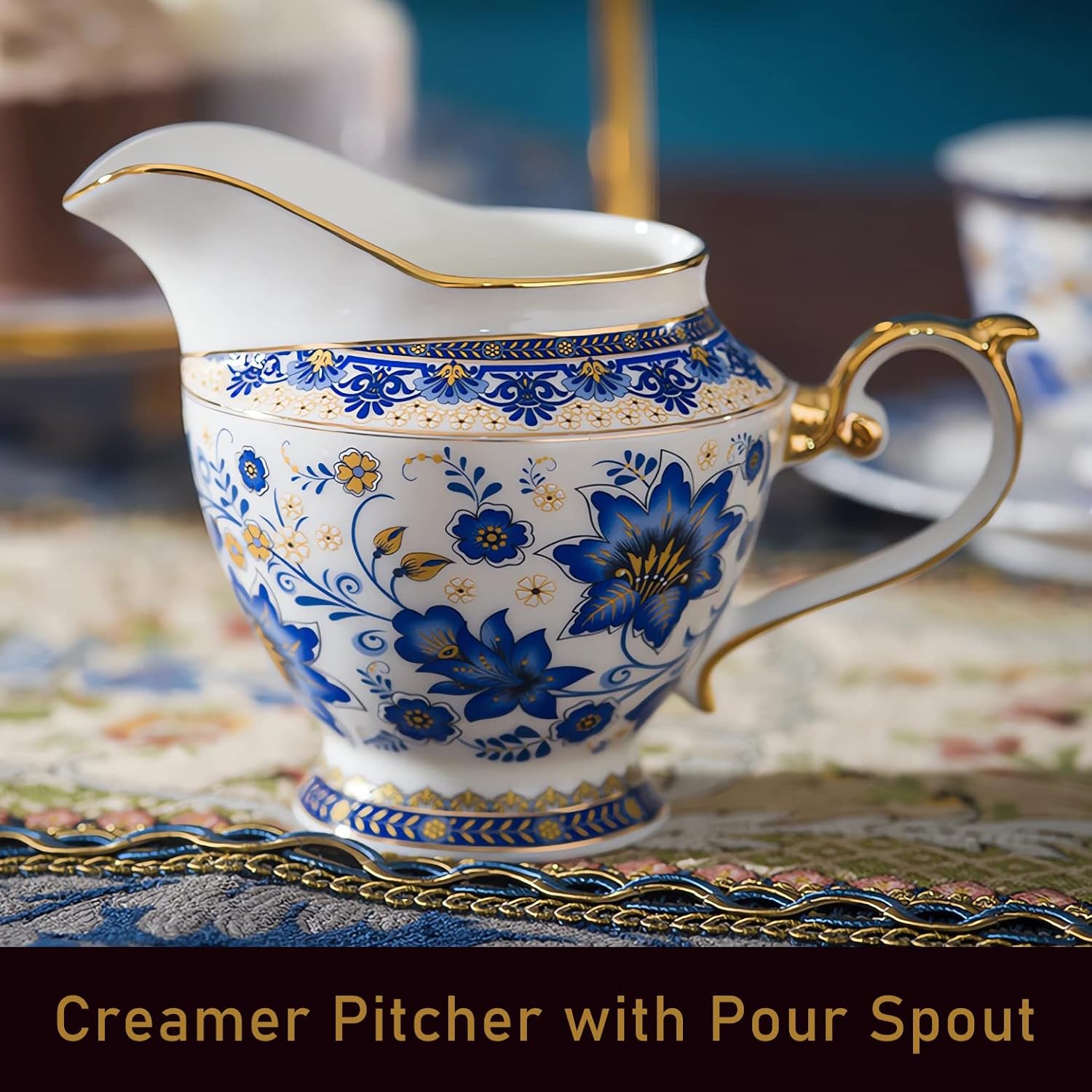 ACMLIFE Juego de azúcar y crema para barra de café, juego de crema de porcelana de hueso de 10.6 onzas, azucarero vintage con tapa, jarra de crema