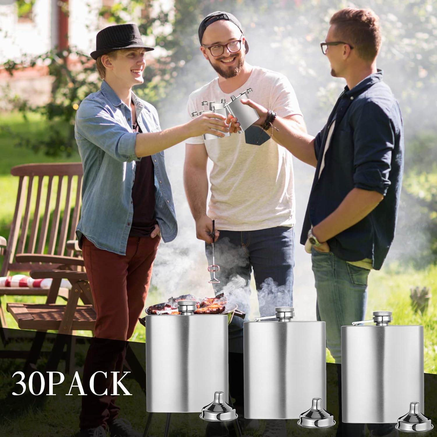 Juego de 30 frascos de cadera de acero inoxidable con embudo de metal a prueba de fugas, con bolsillo, para hombres y mujeres, dama de honor,