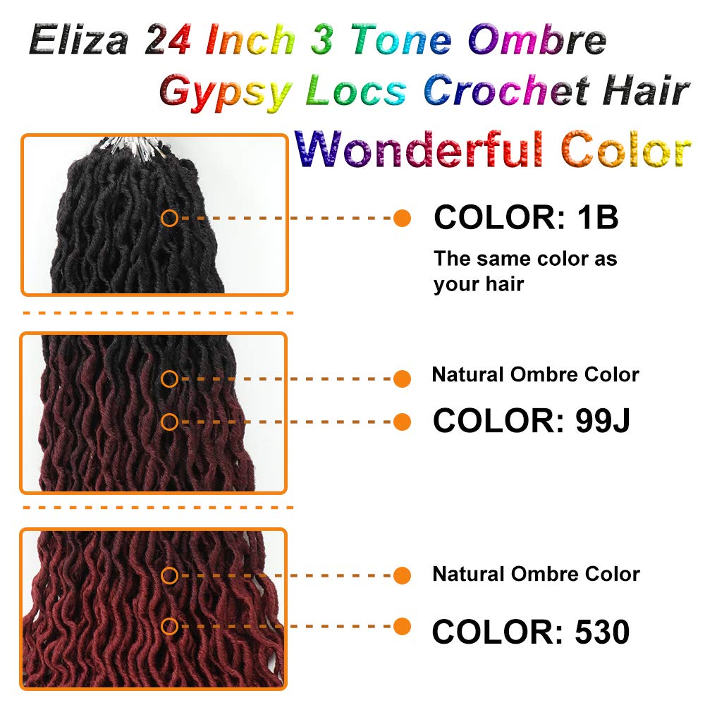 Eliza – Extensiones de cabello trenzado sintético, de rizos gitanos, ondulados, teñido degradado estilo ombre, 8 paqueteslotes, 100 % kanekalon,