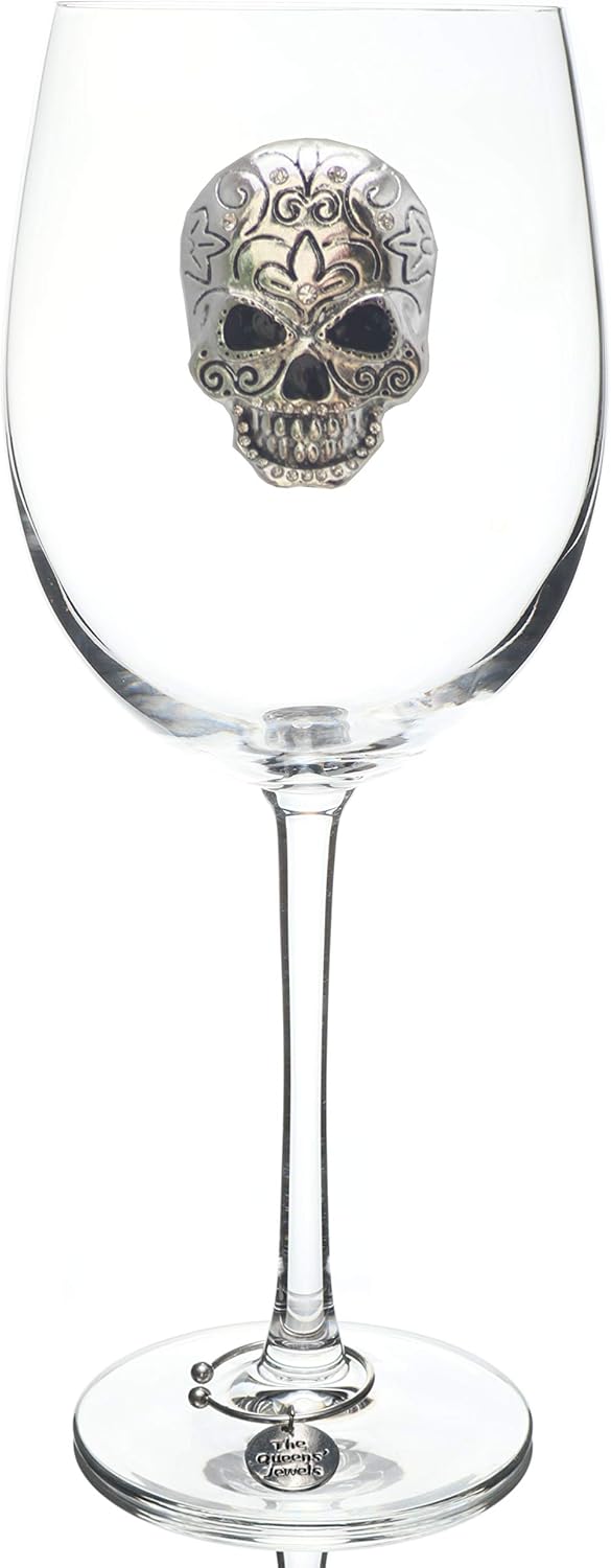 THE QUEENS’ JEWELS Copa de vino con tallo con joyas de calavera, 21 onzas, regalo único para mujeres, cumpleaños, lindo, divertido, sin pintar,