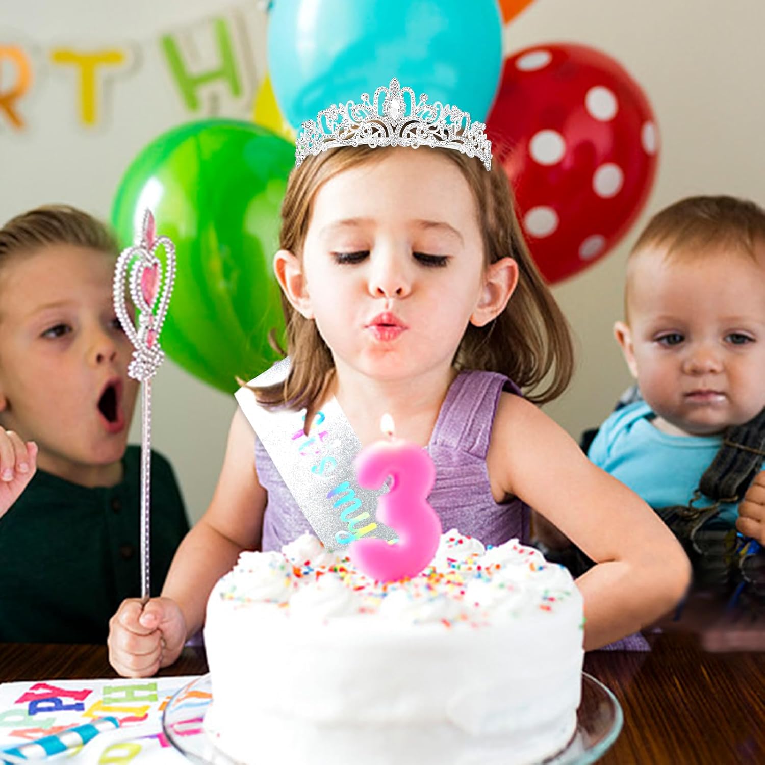 Corona de cumpleaños para mujer, juego de banda y tiara de diamantes de imitación, banda de cumpleaños de princesa y tiara para mujer, decoración de