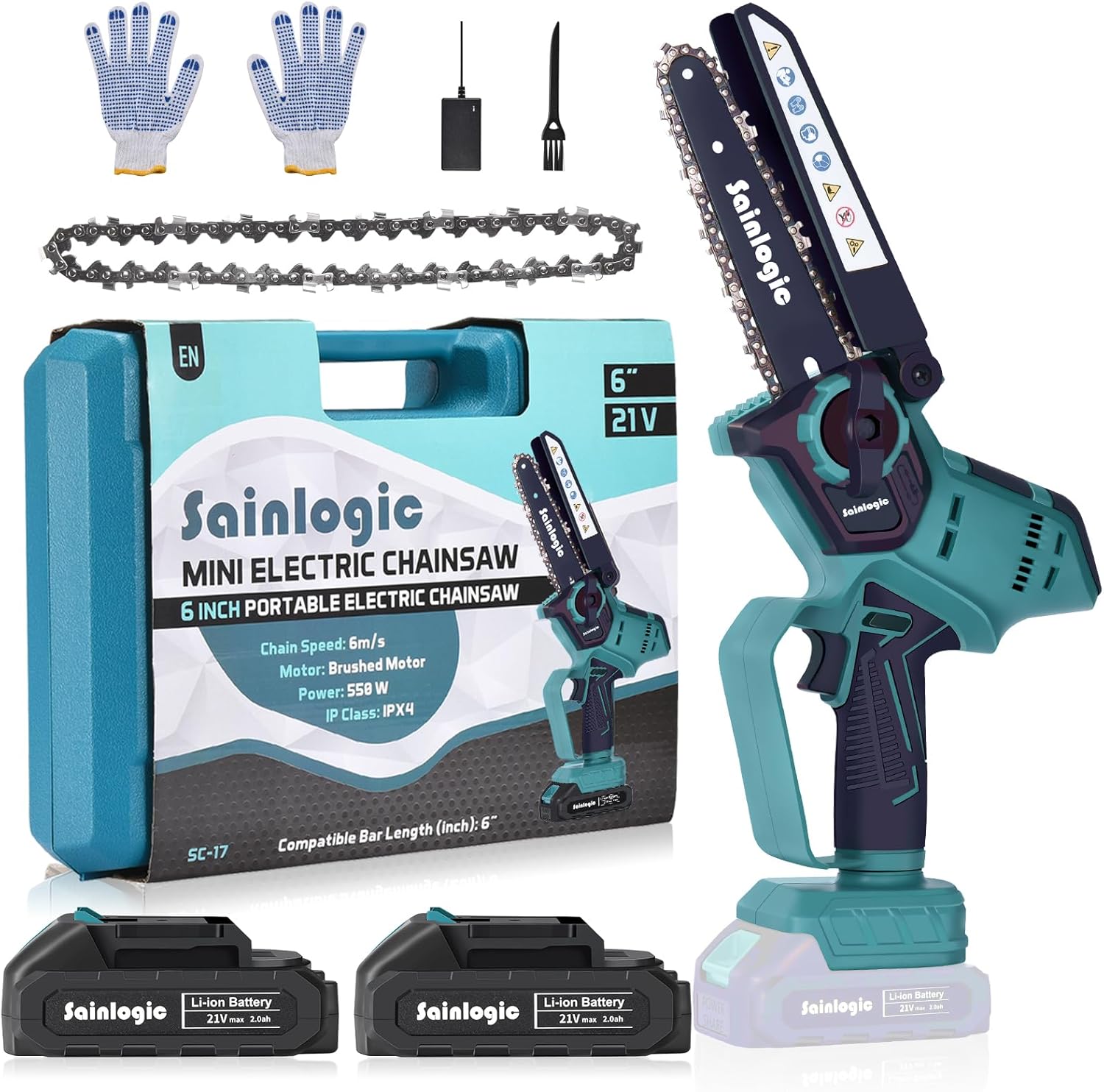 Sainlogic Mini motosierra inalámbrica, mini motosierra de 6 pulgadas inalámbrica, motosierra de mano alimentada por batería, motosierra eléctrica