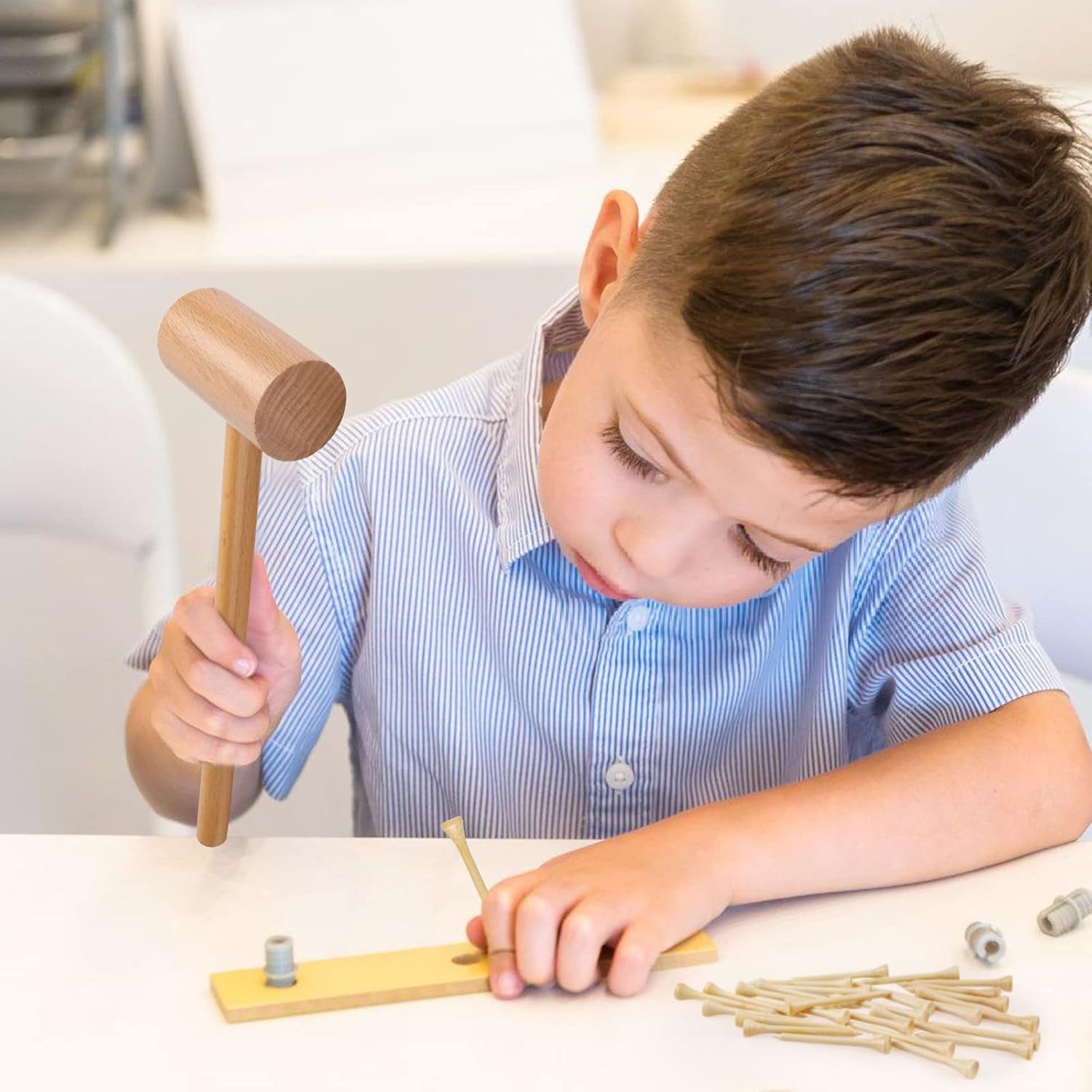 Waenerec Juego de martilleo y golpeteo de mazo de madera, martillo de madera de simulación, martillo falso para niños, martillo de juguete