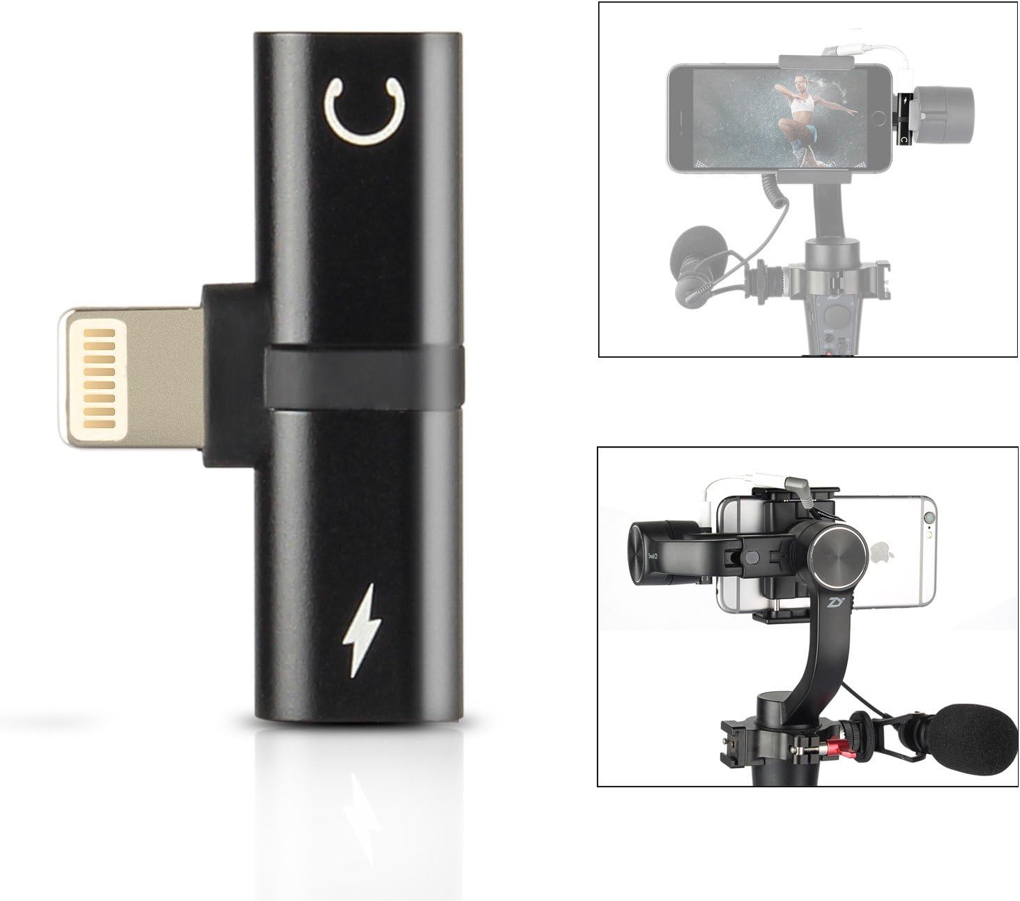 HolaFoto Adaptador 2 en 1, carga y adaptador de audio para auriculares, micrófono para Zhiyun Smooth 5S Smooth5 4 Q3 q2 q DJI Osmo Mobile 2 Feiyu