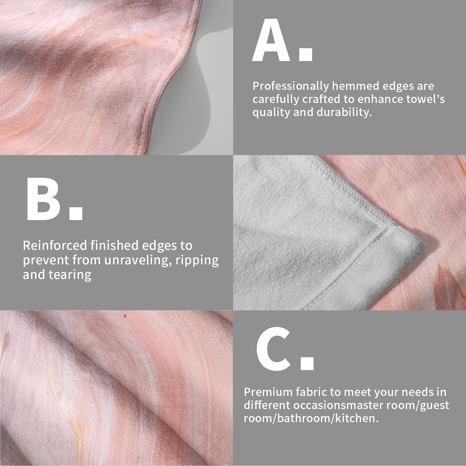 Juego de 2 toallas de baño decorativas de color oro rosa, gris, súper suaves para baño, cocina, hotel, gimnasio, spa, día de la madre, regalos de