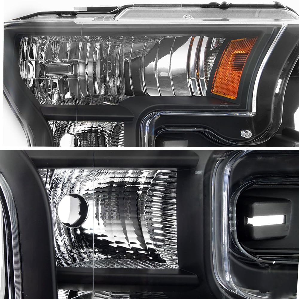 AKKON – Para 2015 2016 2017 Ford F-150 F150 modelo halógeno de fábrica negro carcasa faro conjunto (lado del conductor y pasajero)