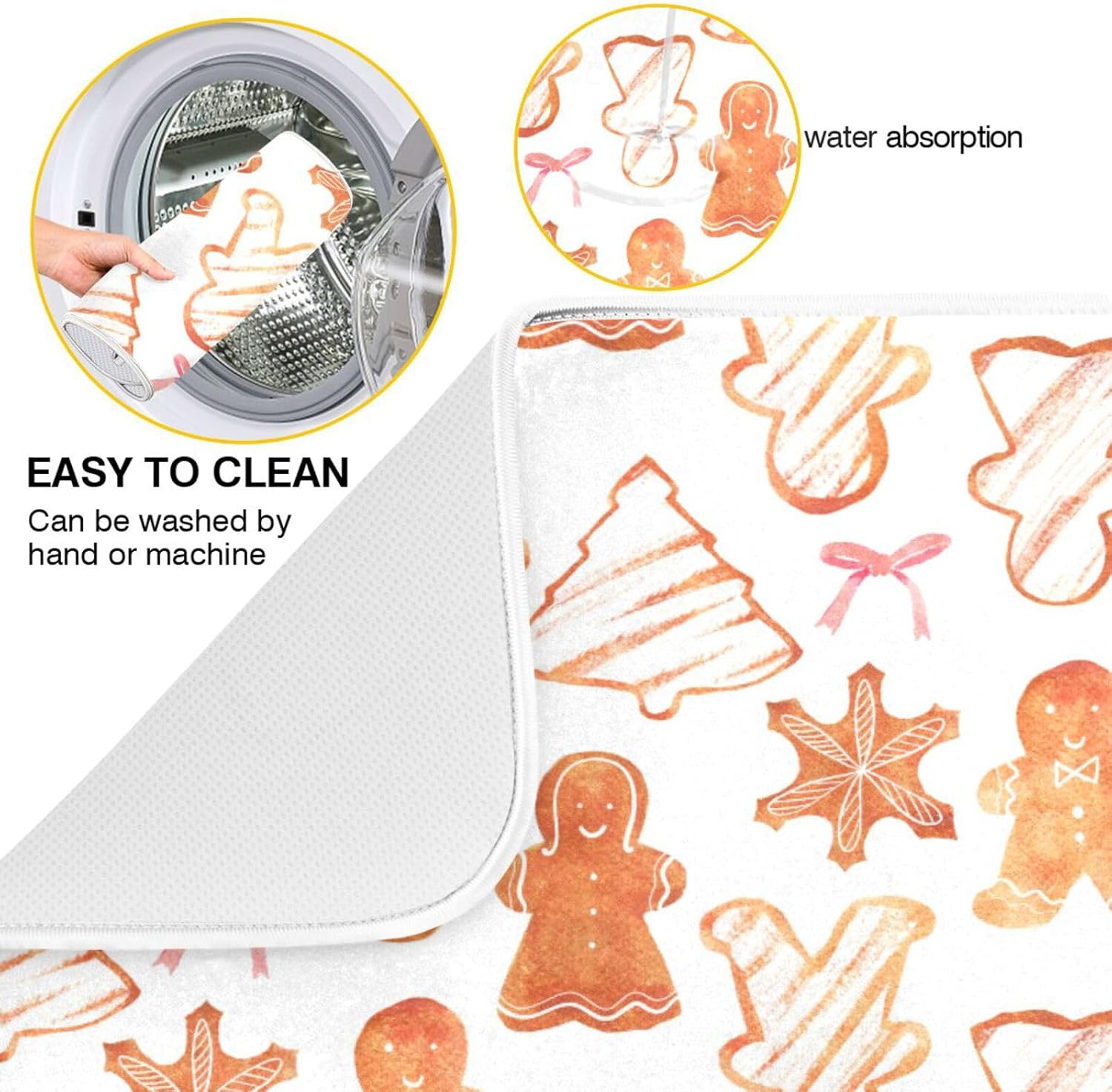 Tapete de secado de galletas de Navidad, lavable, absorbente, accesorios para encimera de cocina, escurridor de platos, tapetes para encimera de
