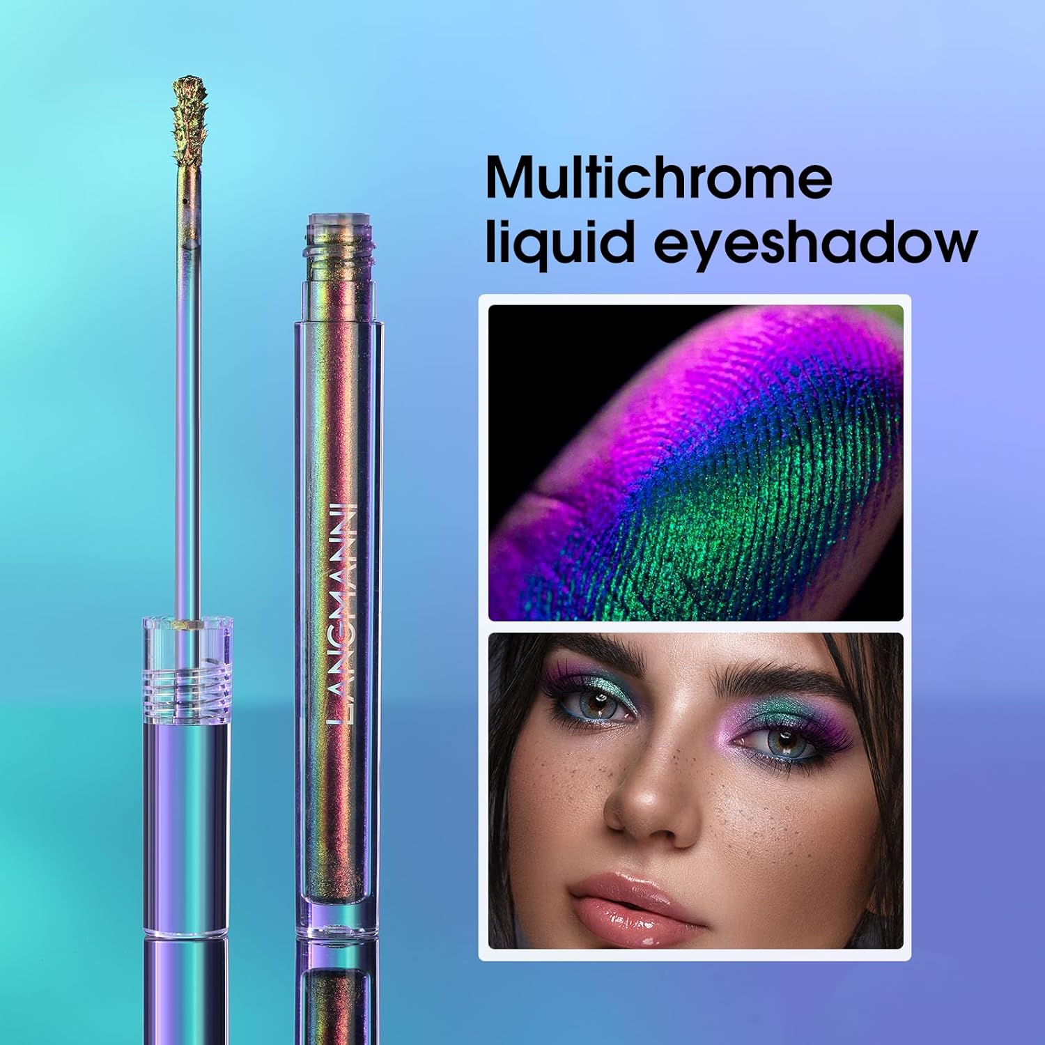 Jolilab Sombra de ojos de camaleón líquida metálica, aspecto de ojos multidimensional, maquillaje holográfico de larga duración con purpurina