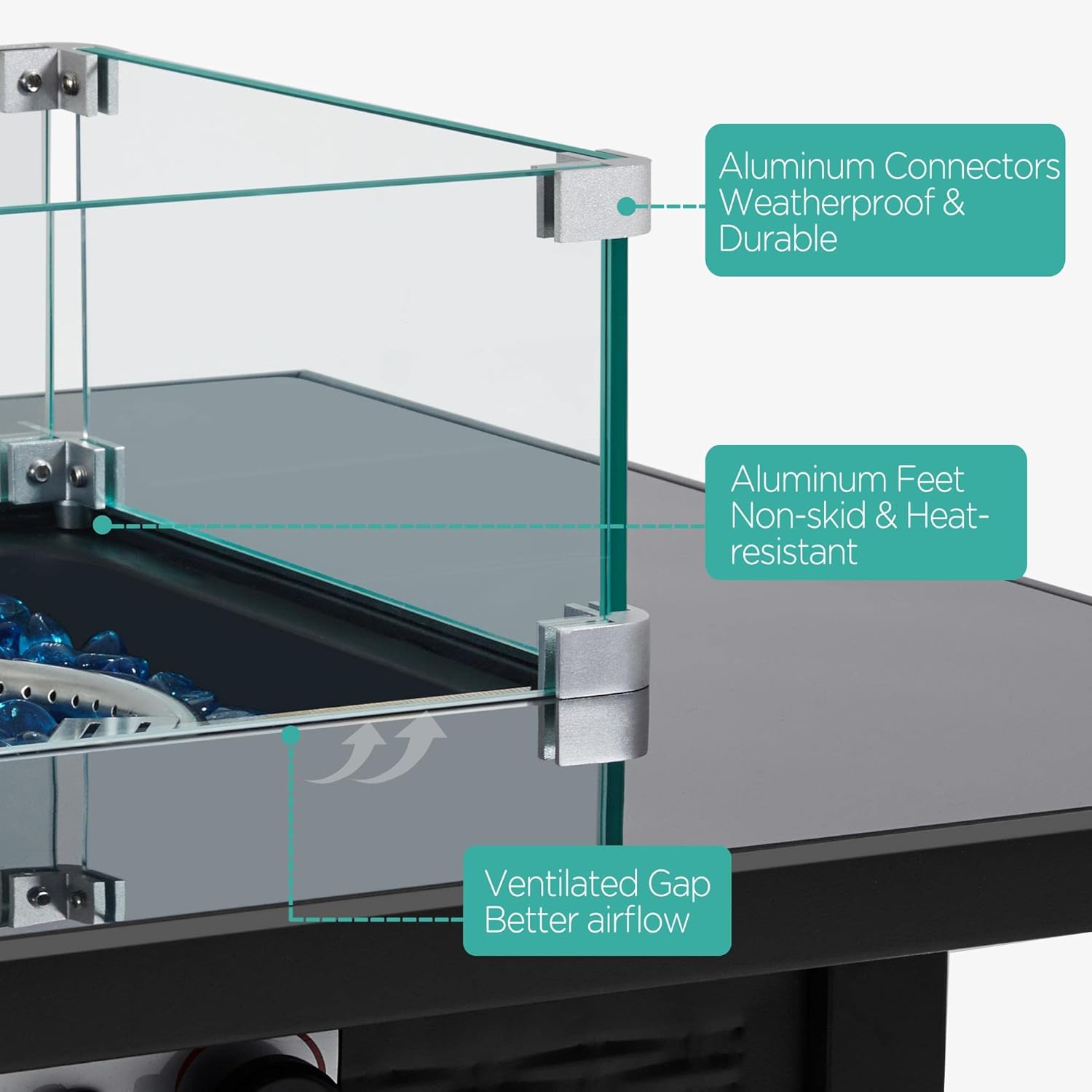 Yaheetech Protector de viento de vidrio para mesa rectangular para hoguera, 23.5 x 7.5 x 6.5 pulgadas, protector de llama de vidrio templado