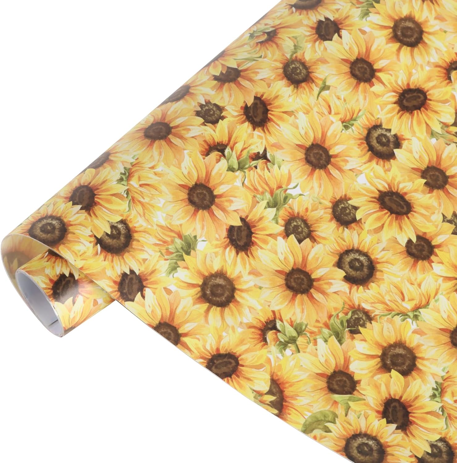 Tintnut Rollo de vinilo permanente de girasol, 12 pulgadas x 5 pies, hojas de vinilo adhesivas sin costuras con patrón floral amarillo de verano