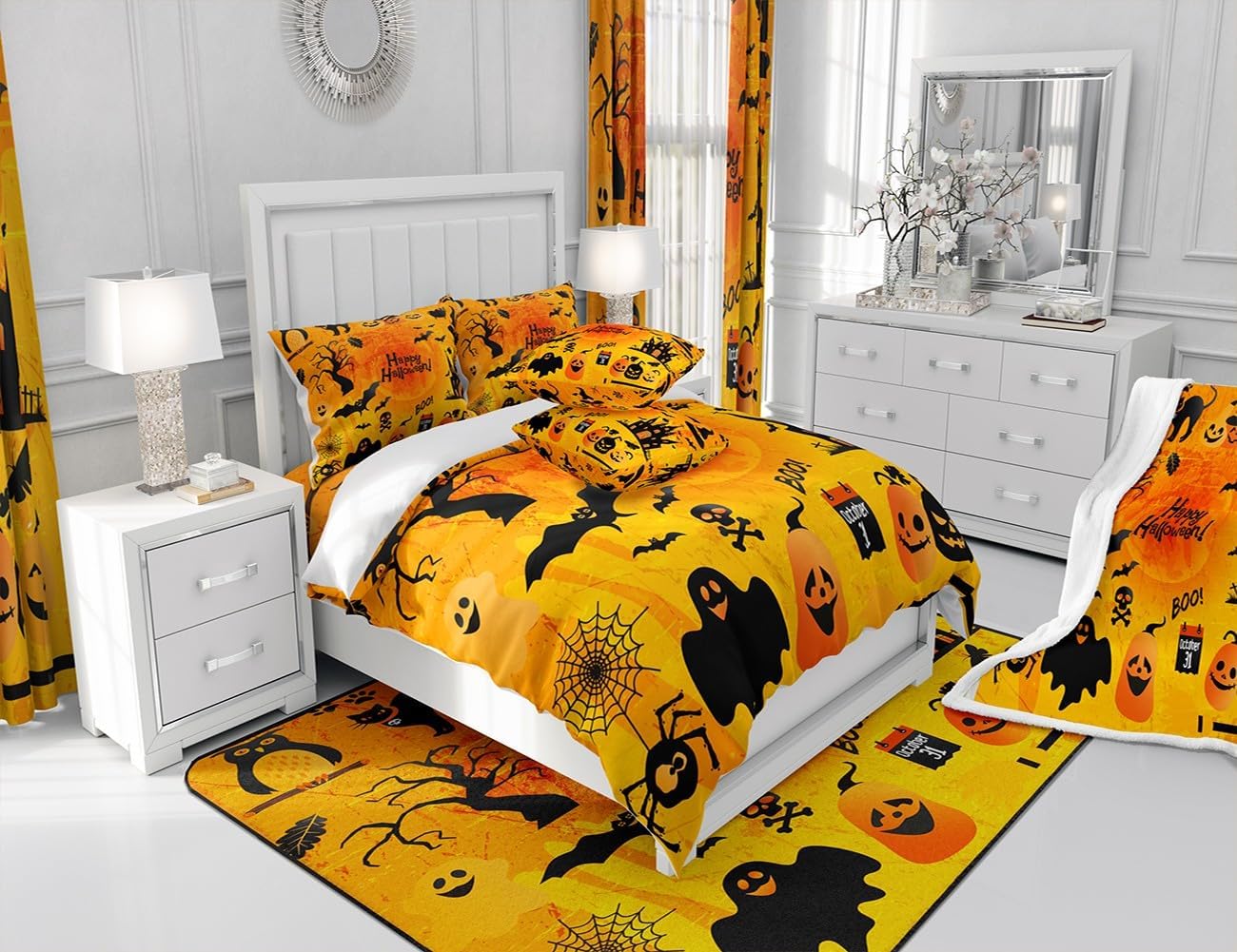 Juego de edredón con temática de Halloween para niños, ropa de cama de 3 piezas para adolescentes, niños y niñas, divertido juego de edredón de