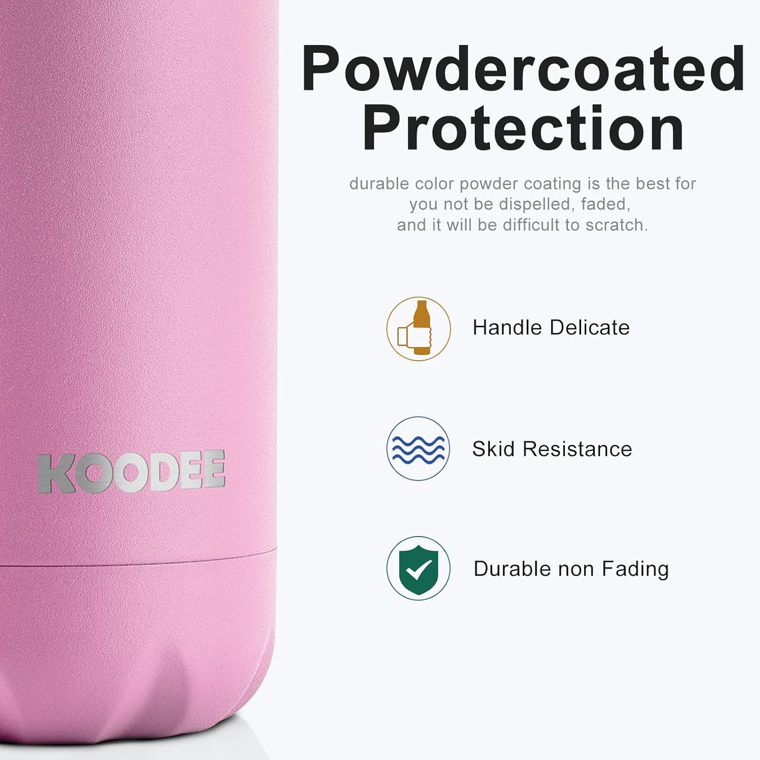 koodee Botella deportiva de agua aislada al vacío de doble pared de acero inoxidable, 17 oz, sin bisfenol A, forma de botella de refresco, a prueba