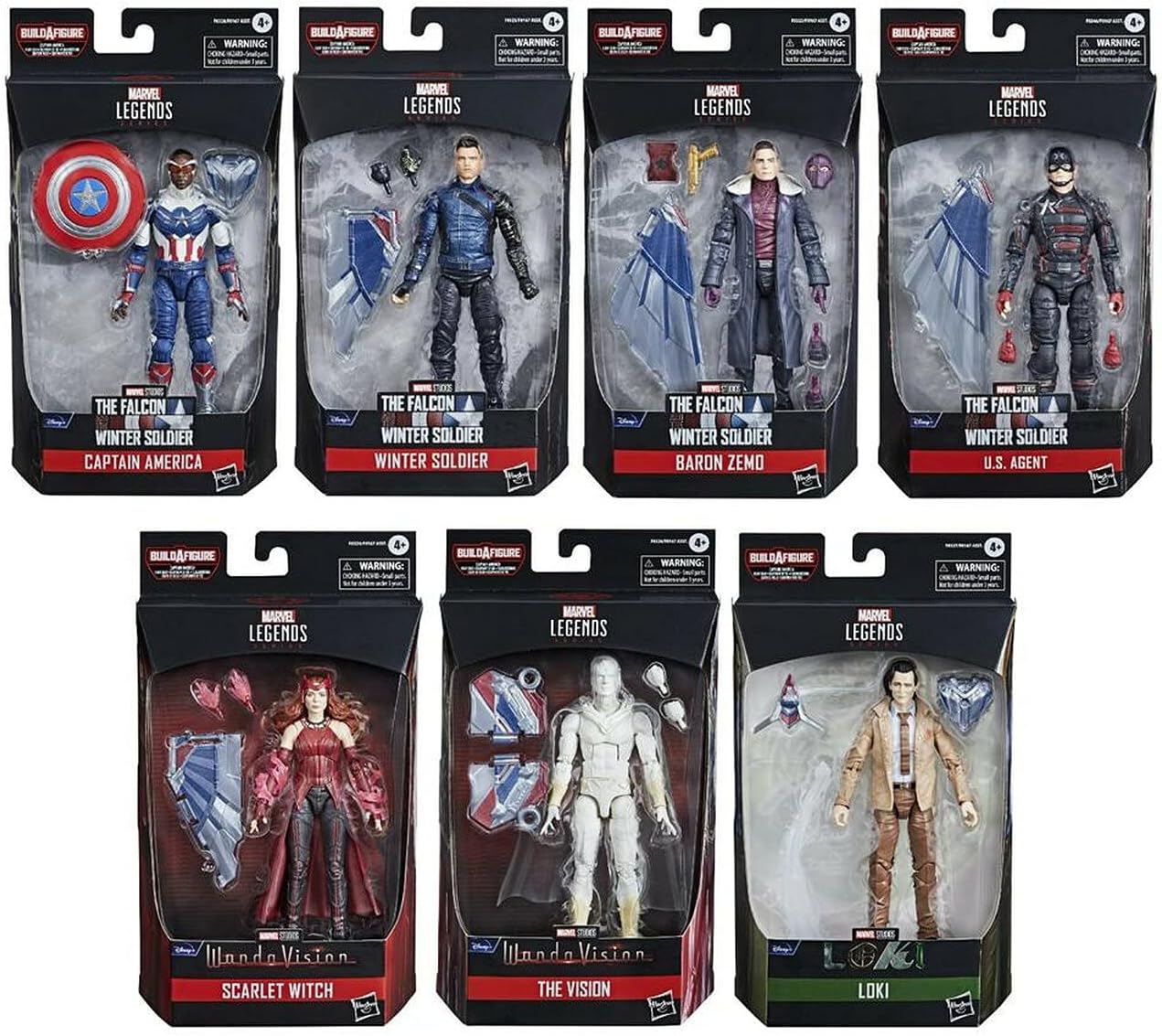 Marvel Legends Disney + Wave 1 Capitán América – Figuras de acción de 6 pulgadas (Flight Gear BAF) juego de 7