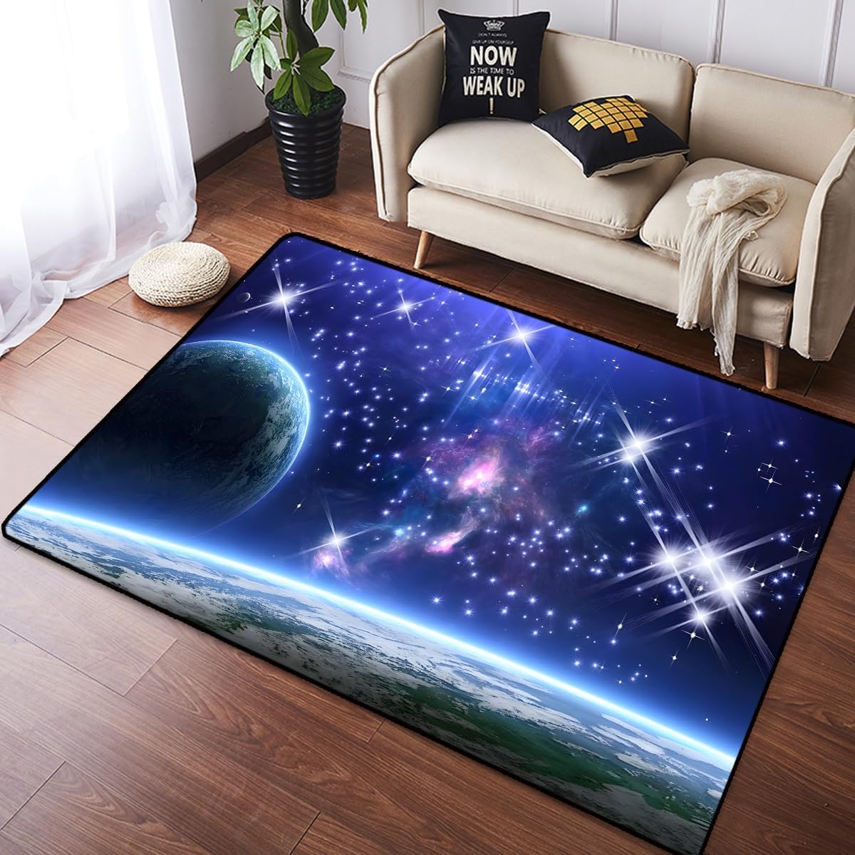 Rafaelle Alfombra de área con galaxia y cielo estrellado y azul y morado, alfombra espacial para niñas, niños, dormitorio, sala de estar, tapete