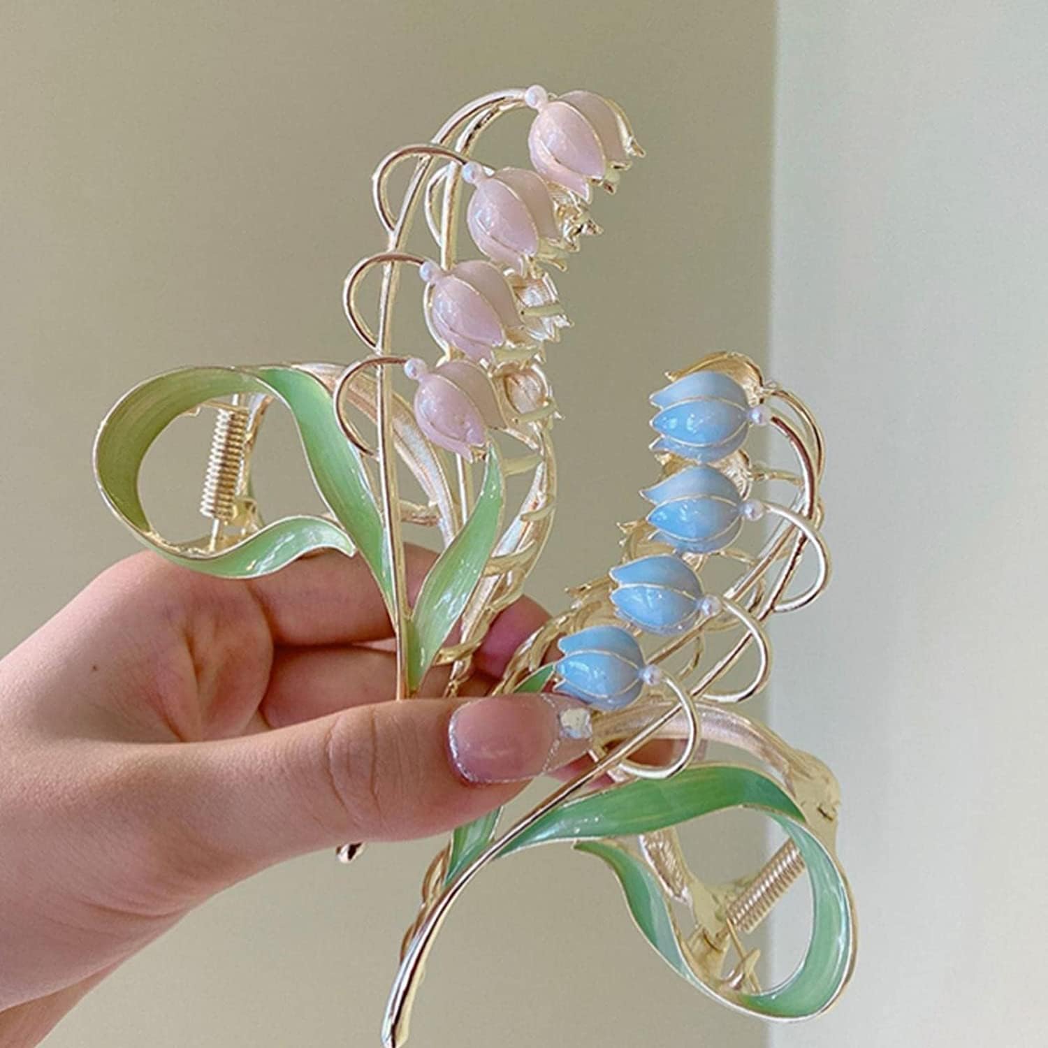 2 pinzas para el cabello con diseño de flores de lirio del valle, pinzas para el cabello de orquídea mandíbula de lirio, horquilla de metal con