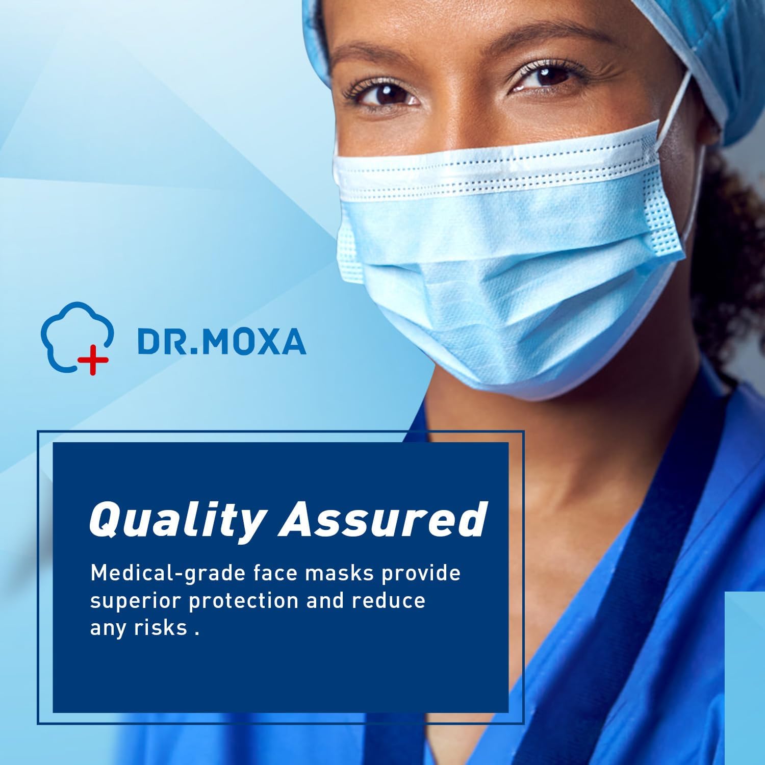 Paquete de 500 mascarillas médicas desechables transpirables de 3 capas para protección, color azul, fabricadas en Estados Unidos