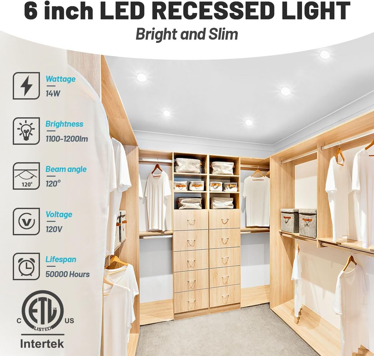 Allsmartlife 12-Pack 6 Inch LED Recessed Light, 5CCT 2700K-3000K-3500K-4000K-5000K 14W150W 1200LM Dimmable Ultra-Thin Canless LED Recessed Lighting,
