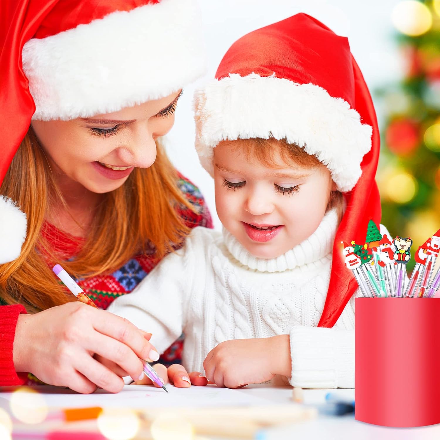 Lápices apilables de Navidad de varios puntos, divertidos lápices con Papá Noel, árbol de Navidad, muñeco de nieve, reno, para escuela, oficina,