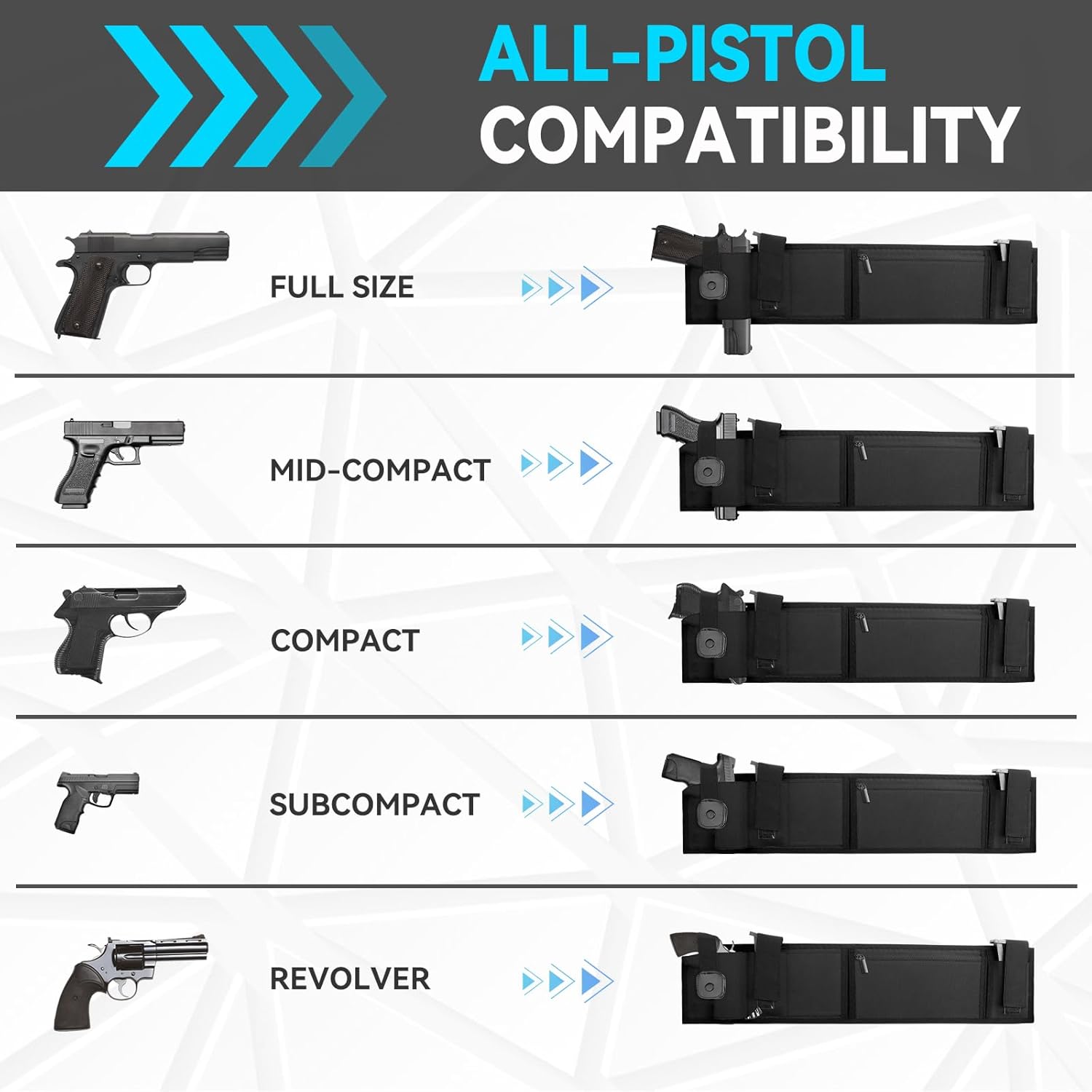 Funda para banda para el vientre para transporte oculto, fundas para pistola de vientre para hombres y mujeres, 380 0.315 pulgadas, banda de cintura
