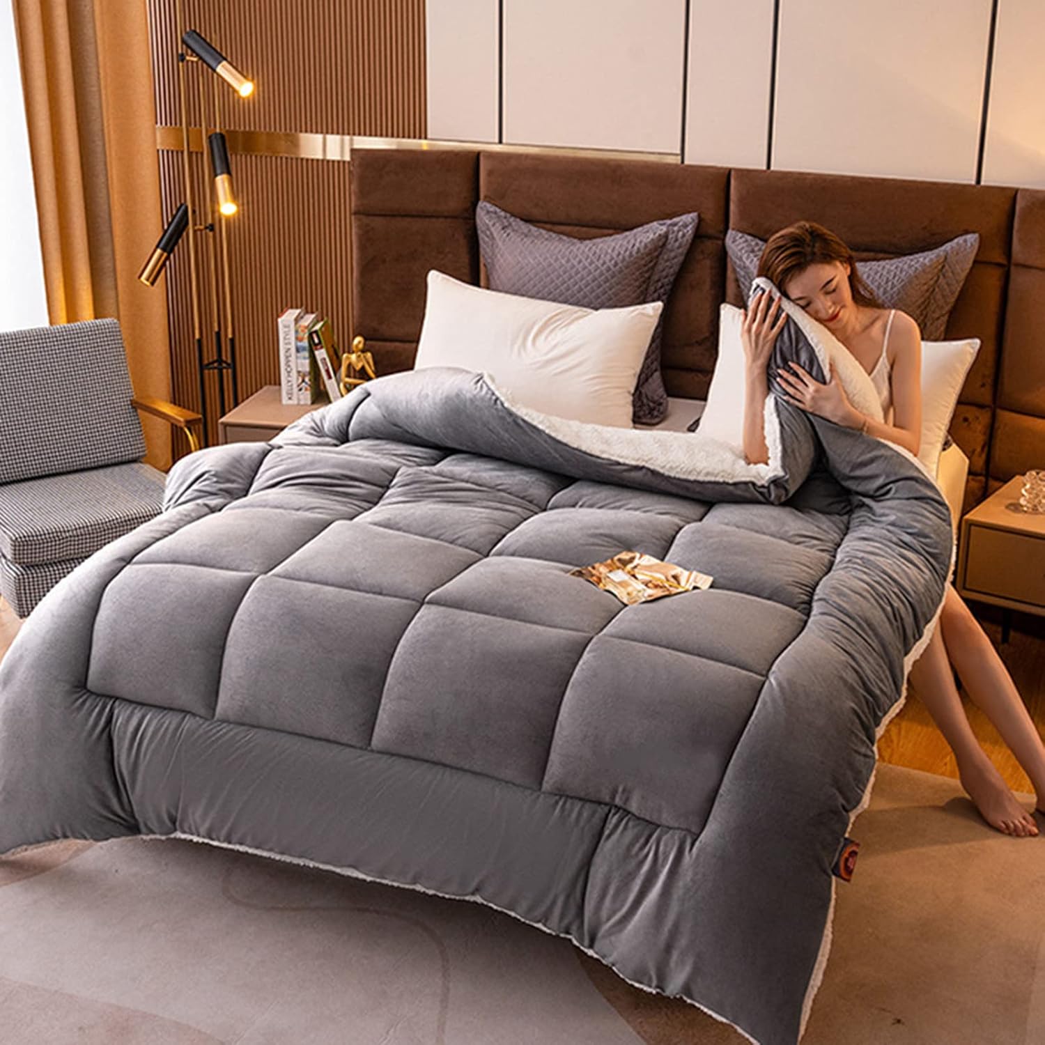 MHUQIA Edredón de plumón tamaño Queen de 78 x 90 pulgadas, edredón pesado tamaño matrimonial de invierno, edredón ergonómico de plumón de ganso para