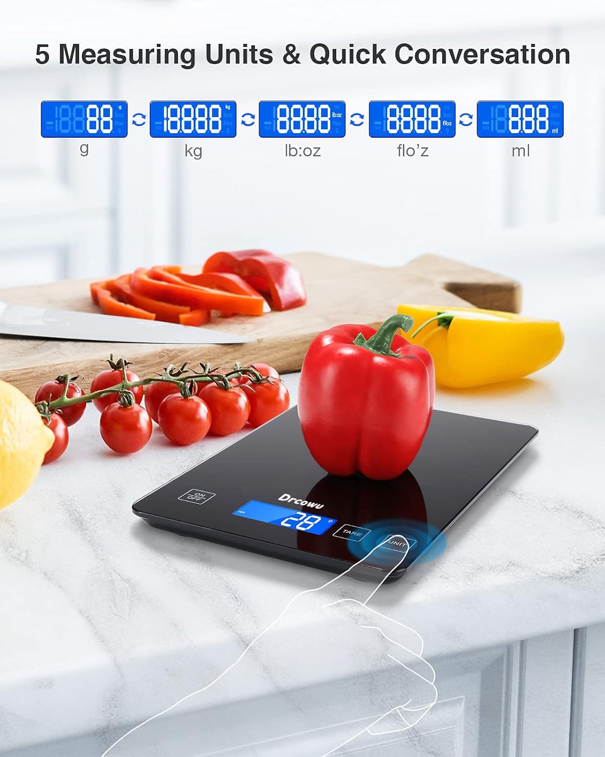 Drcowu – Báscula digital grande de cocina, báscula de cocina de 33.1 lbs para hornear, cocinar, Keto y preparación de comidas, báscula de peso de