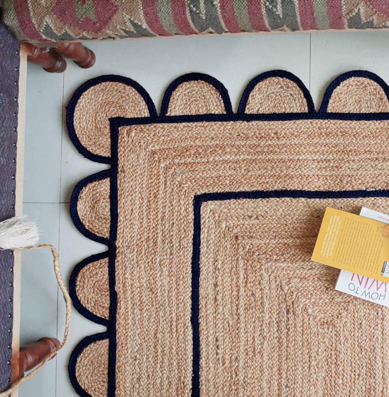Chouhan Rugs Area Rug – Alfombra trenzada a mano de yute natural, color azul marino