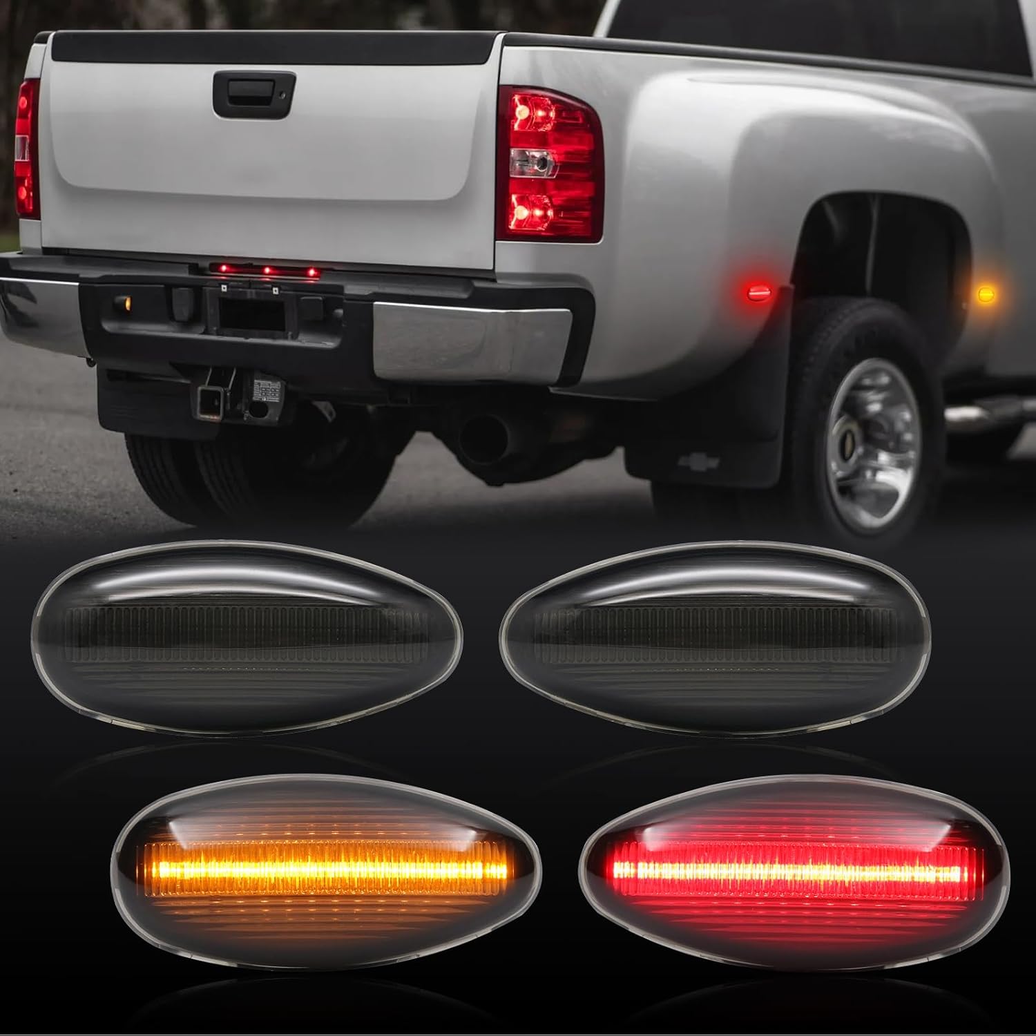 AUYICH Luces LED de posición laterales compatibles con Silverado Sierra 2500HD 3500HD 1999-2014 de repuesto, luces indicadoras traseras rojas