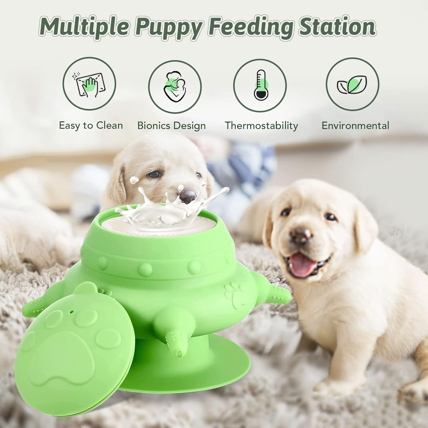 Comedero para cachorros para varios cachorros, 4 tetinas, alimentador de leche para cachorros, estación de lactancia de silicona para cachorros, 8.1