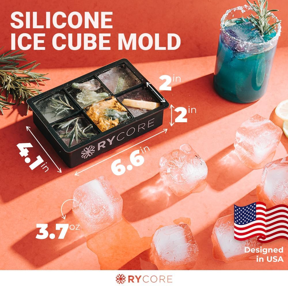 Paquete de moldes cuadrados grandes para cubitos de hielo, 6 cubos, color negro, perfecto para whisky, cócteles, bourbon  Bandeja de hielo grande de