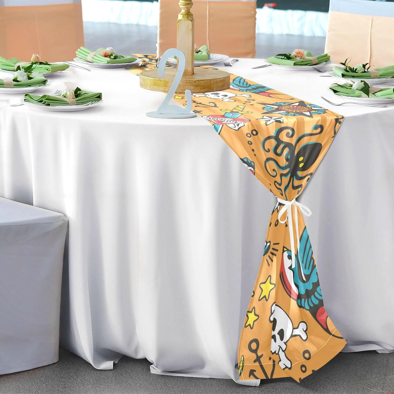 Sailing Ocean Adventure Halloween Butterfly Skull Snake Table Runner Autumn Table Runner for Desk Decor Halloween Kitchen Decor 120 Inches Long