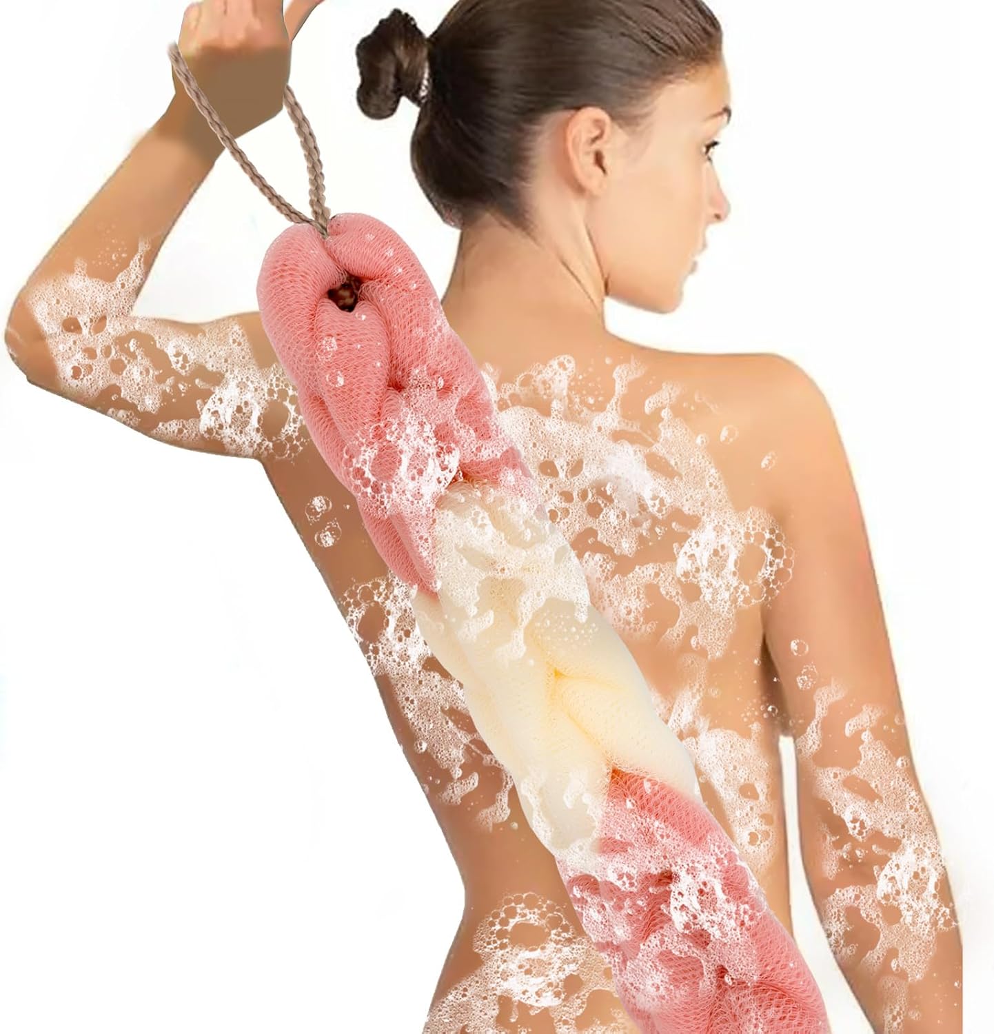 Esponja de ducha de lufa de baño de malla suave con esponja de baño larga para hombres y mujeres, exfoliante de ducha