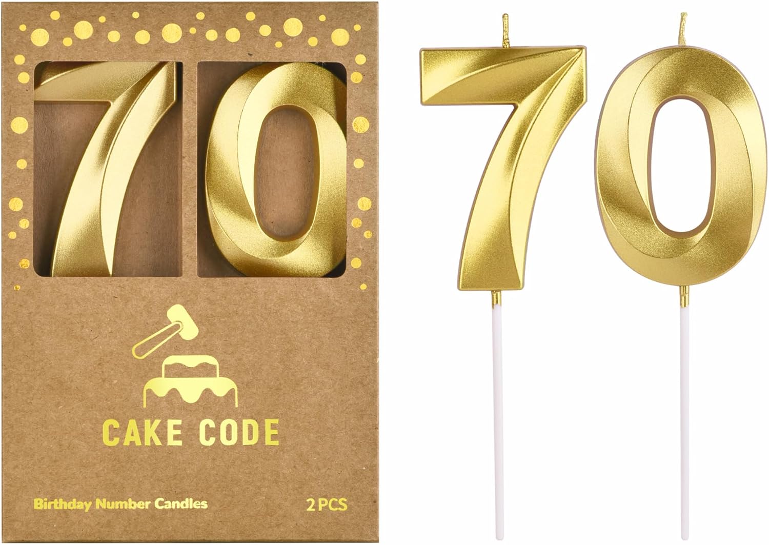 Velas de cumpleaños de oro de diamante de 2.76 pulgadas con número 70, velas de números dorados, velas de números de pastel, celebración de fiesta