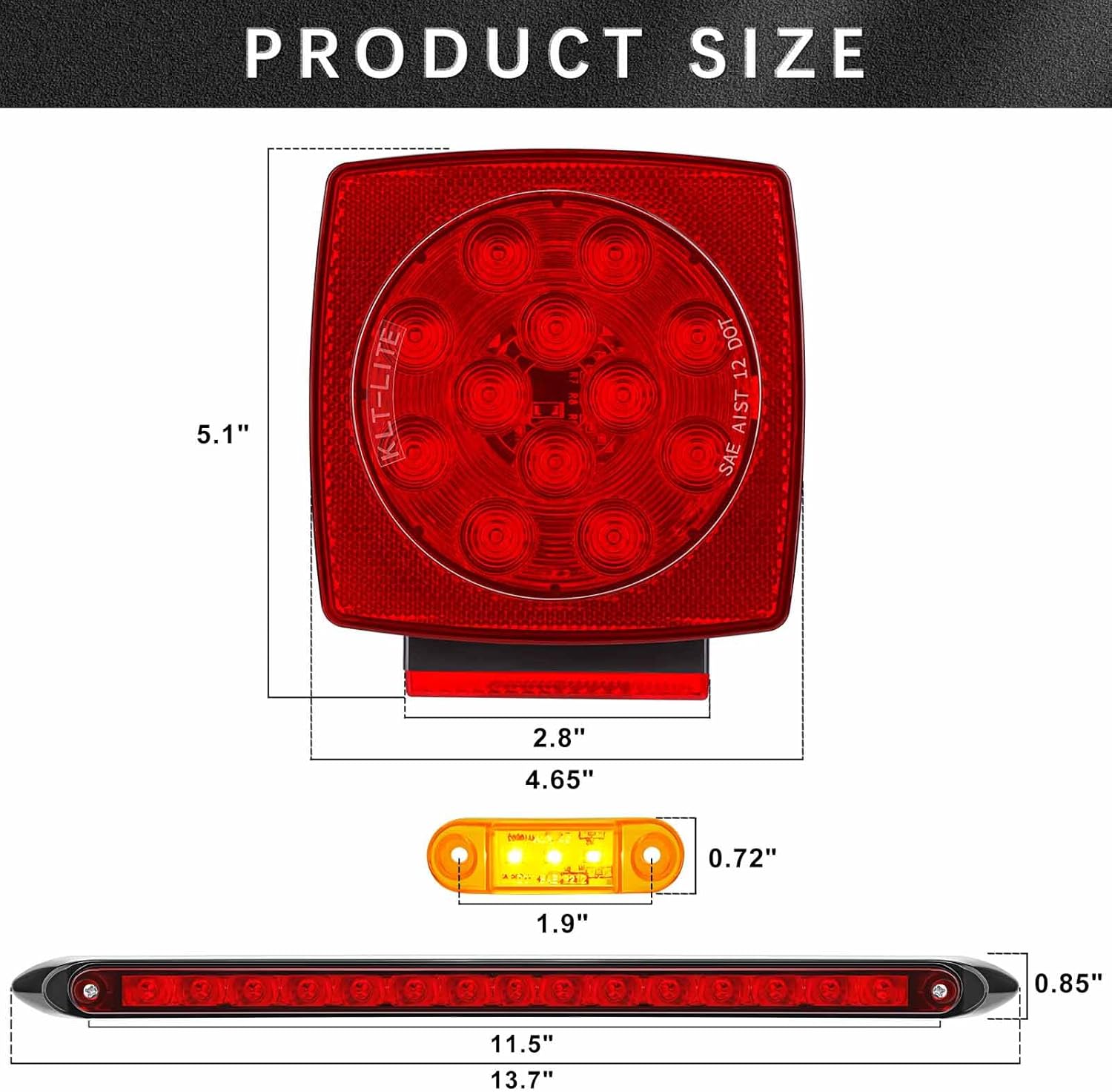 Cyfie Kit de luces LED para remolque, luces de remolque superbrillantes de 12 V con arnés de cableado de 25 pies, 6 luces de marcador de freno de
