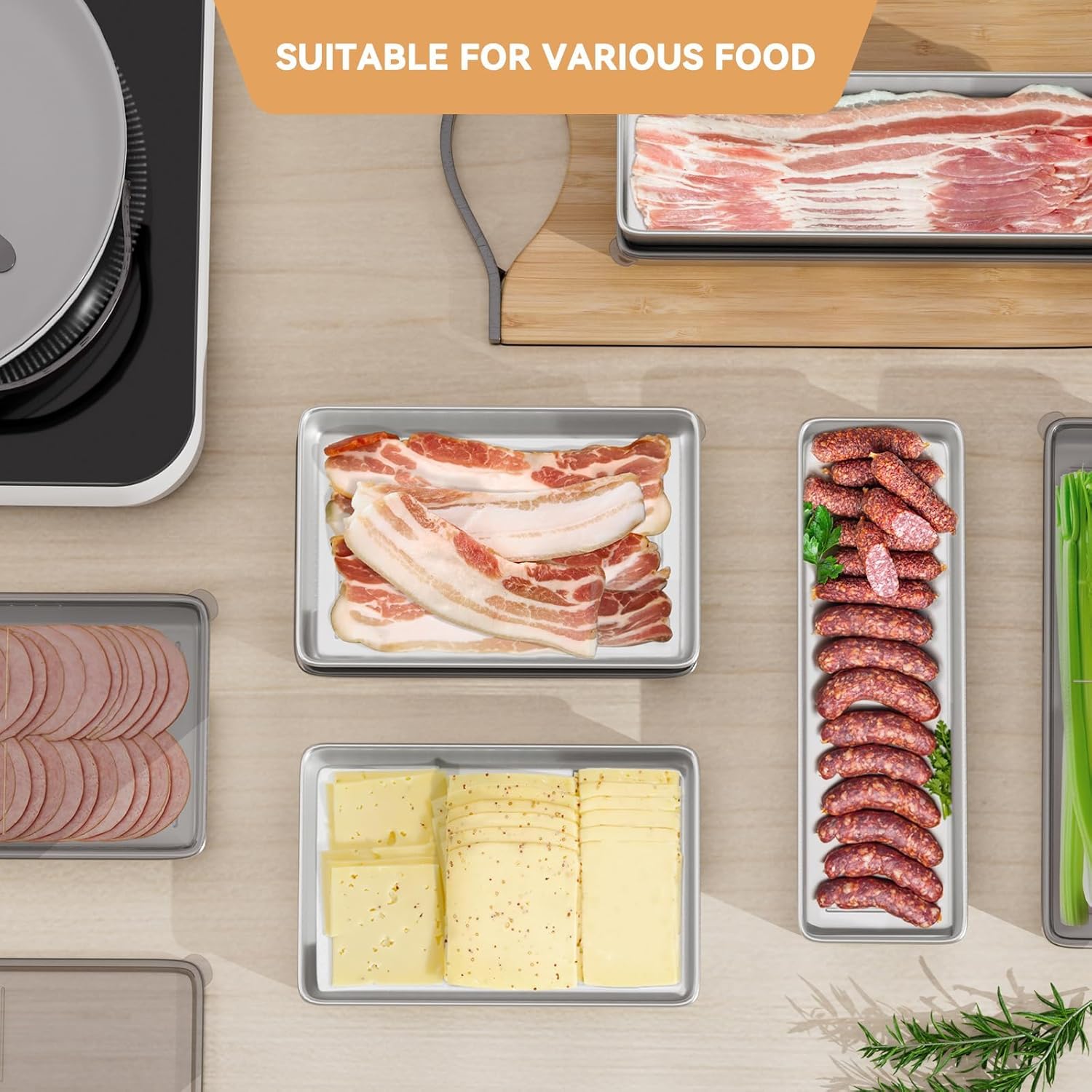 2 recipientes de tocino para refrigerador, recipientes herméticos de acero inoxidable 304 para almacenamiento de carne de delicatessen con tapa