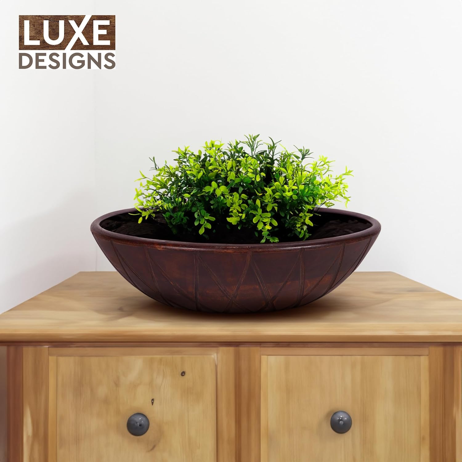 Luxe Designs Cuenco decorativo redondo de madera de 12 pulgadas, frutero de madera para encimera de cocina, cuenco de madera de acacia hecho a mano,