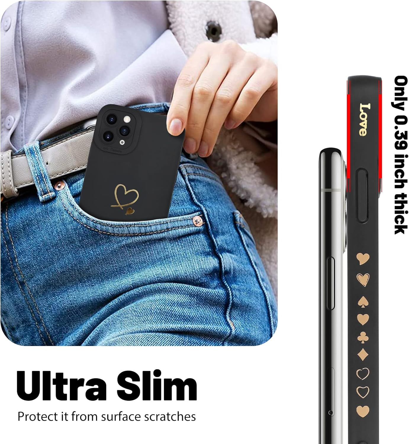 Funda compatible con iPhone 11 Pro Max, funda de silicona suave con patrón de corazón dorado para mujeres y niñas, diseño de corazón chapado a los