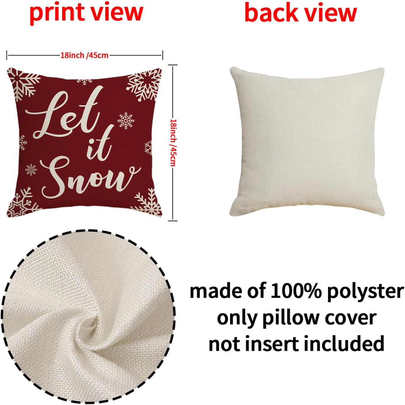 Juego de 4 fundas de almohada de Navidad, 18 x 18 pulgadas, color rojo y blanco, fundas decorativas de invierno para el hogar, sofá, sofá,