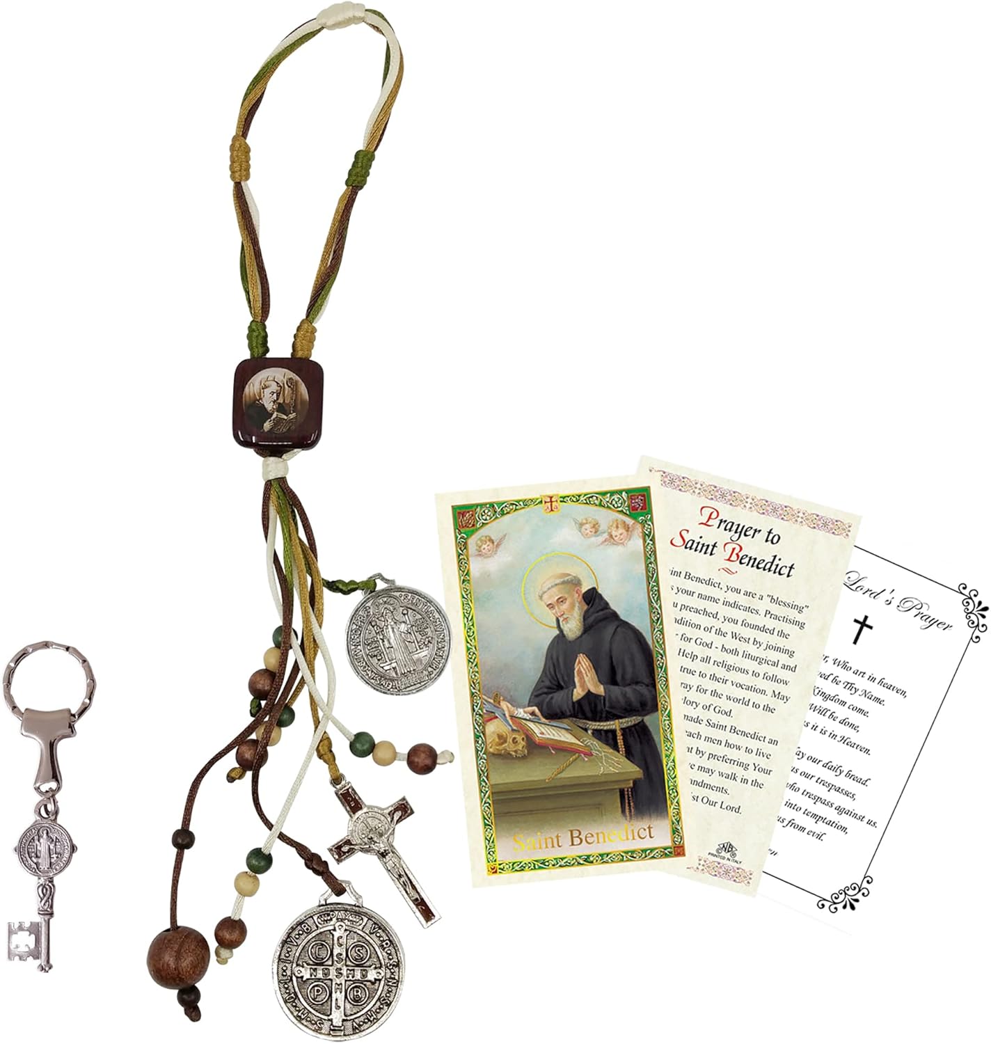 San Benito Católica Casa Bendición con San Benito de Nursia Tarjeta, llavero, la oración del Señor  Santo Patrón de Europa San Benito Percha de